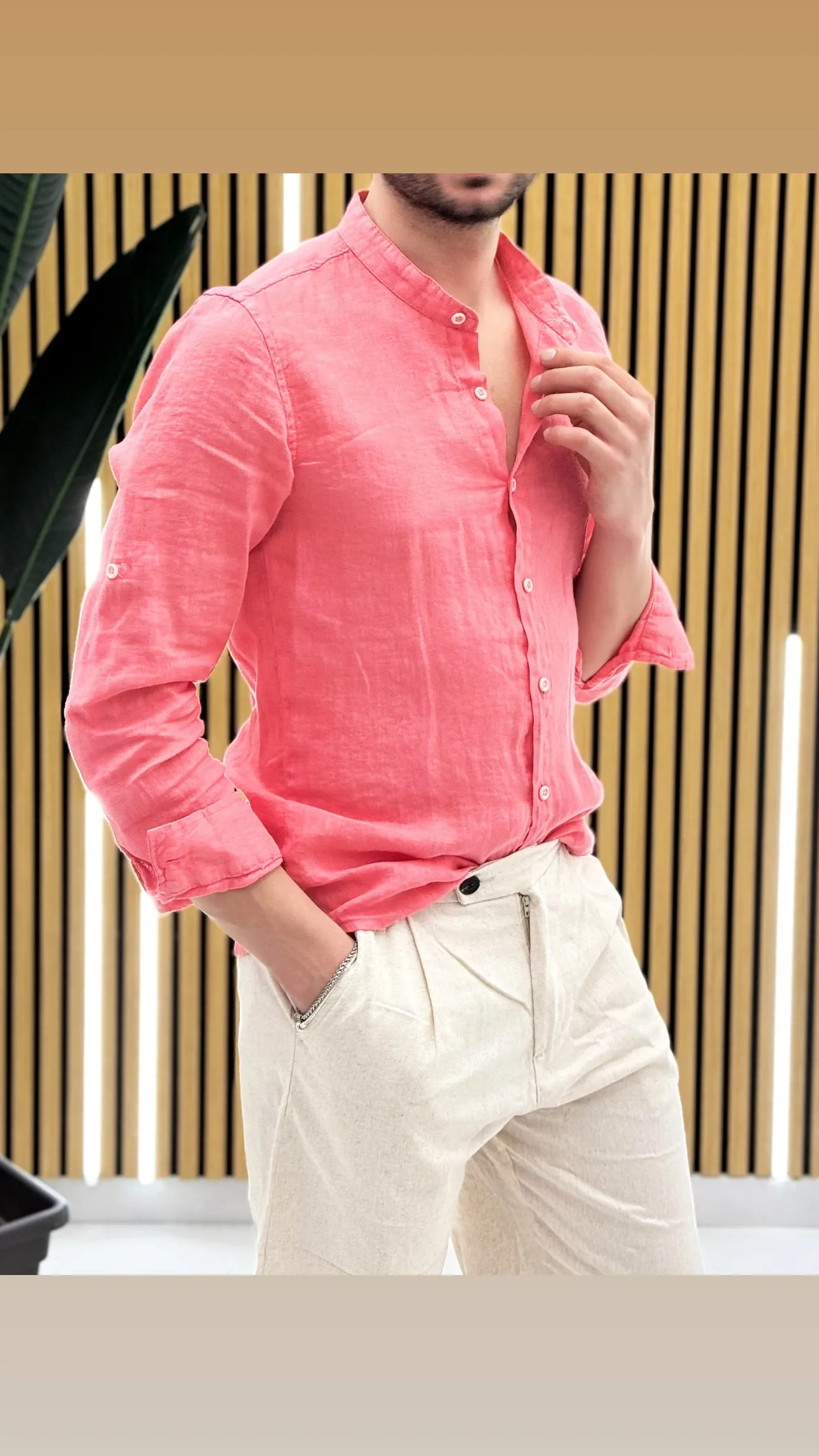 Camicia Lino Collo Coreano