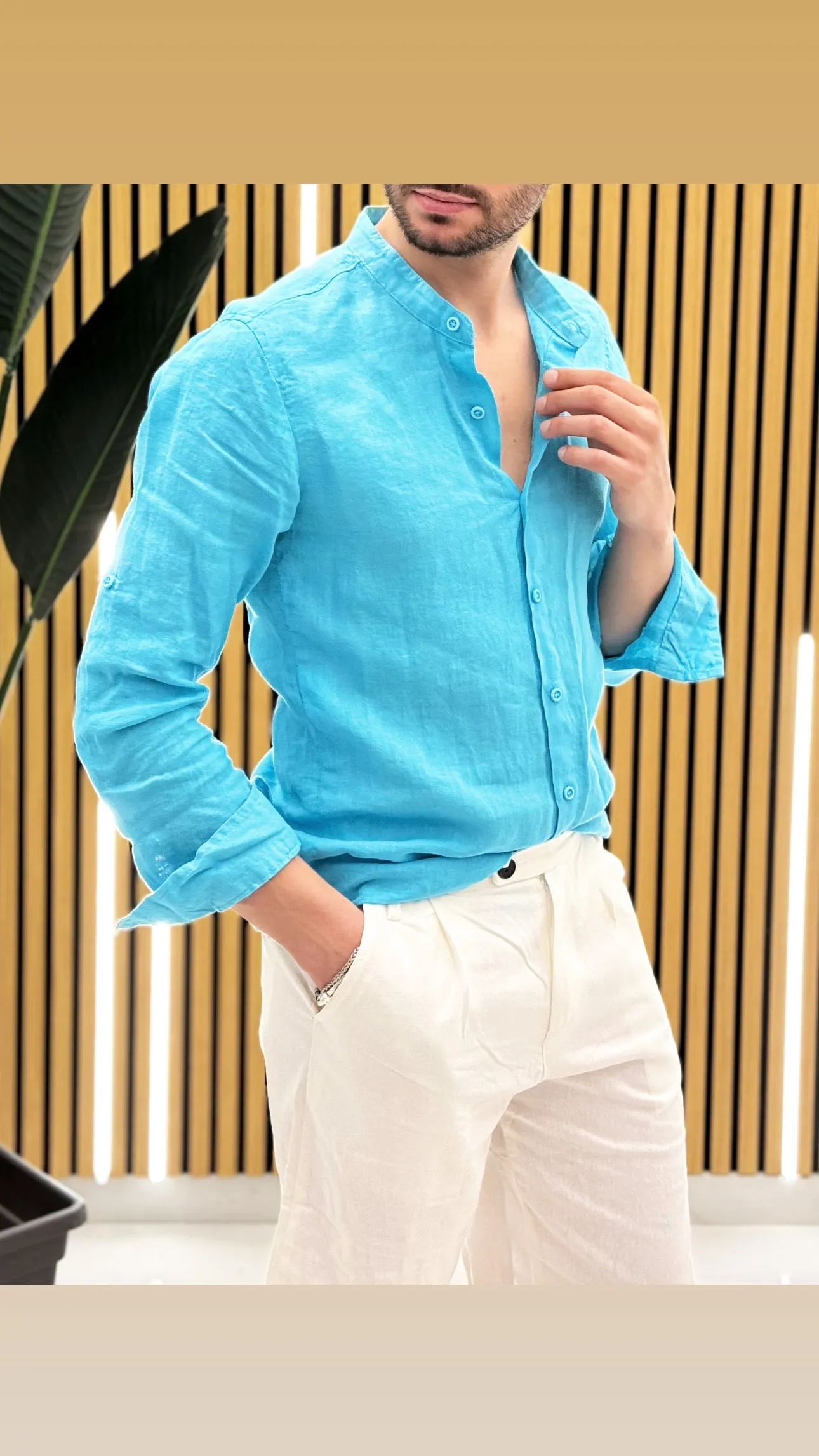 Camicia Lino Collo Coreano