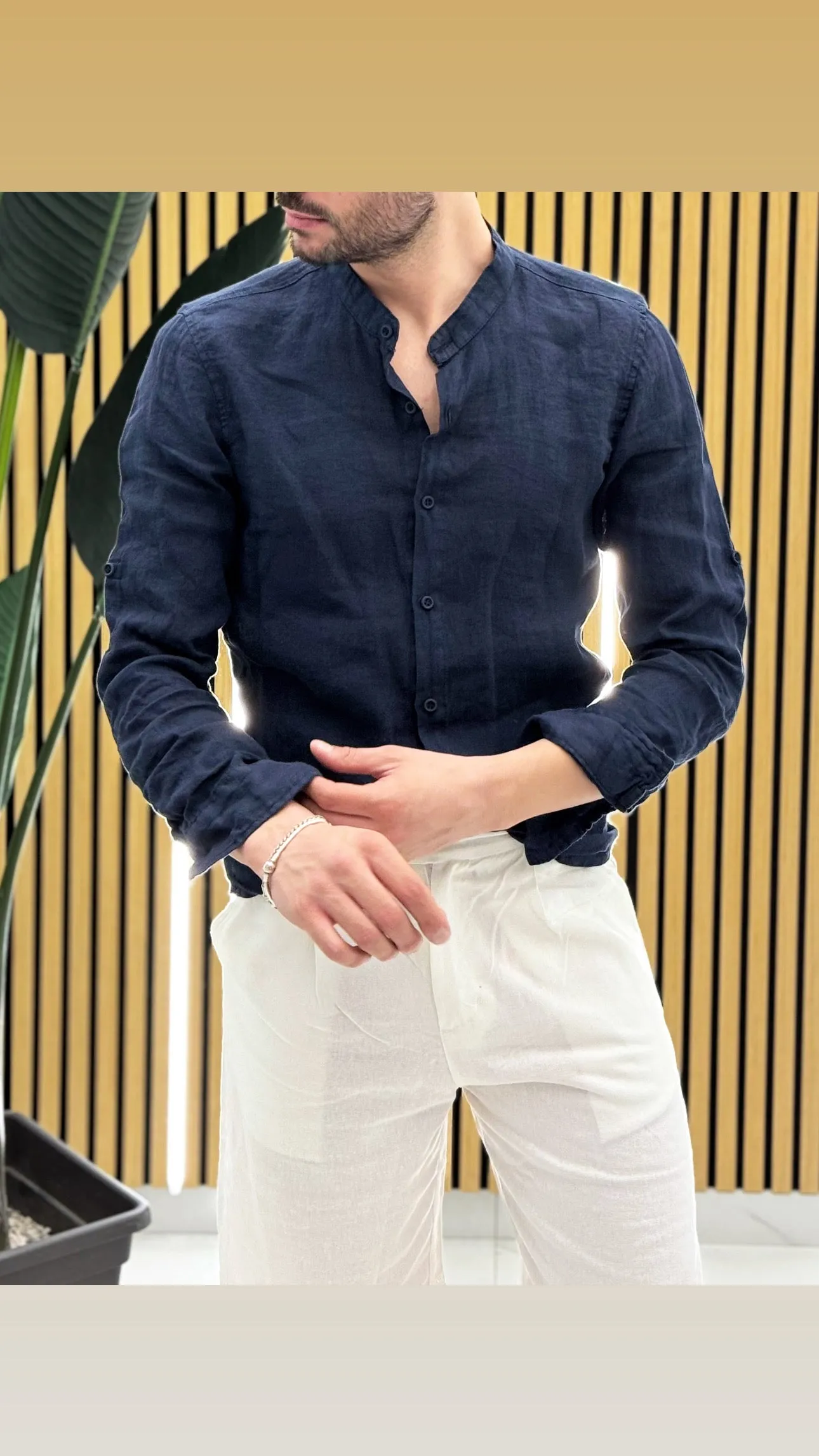 Camicia Lino Collo Coreano