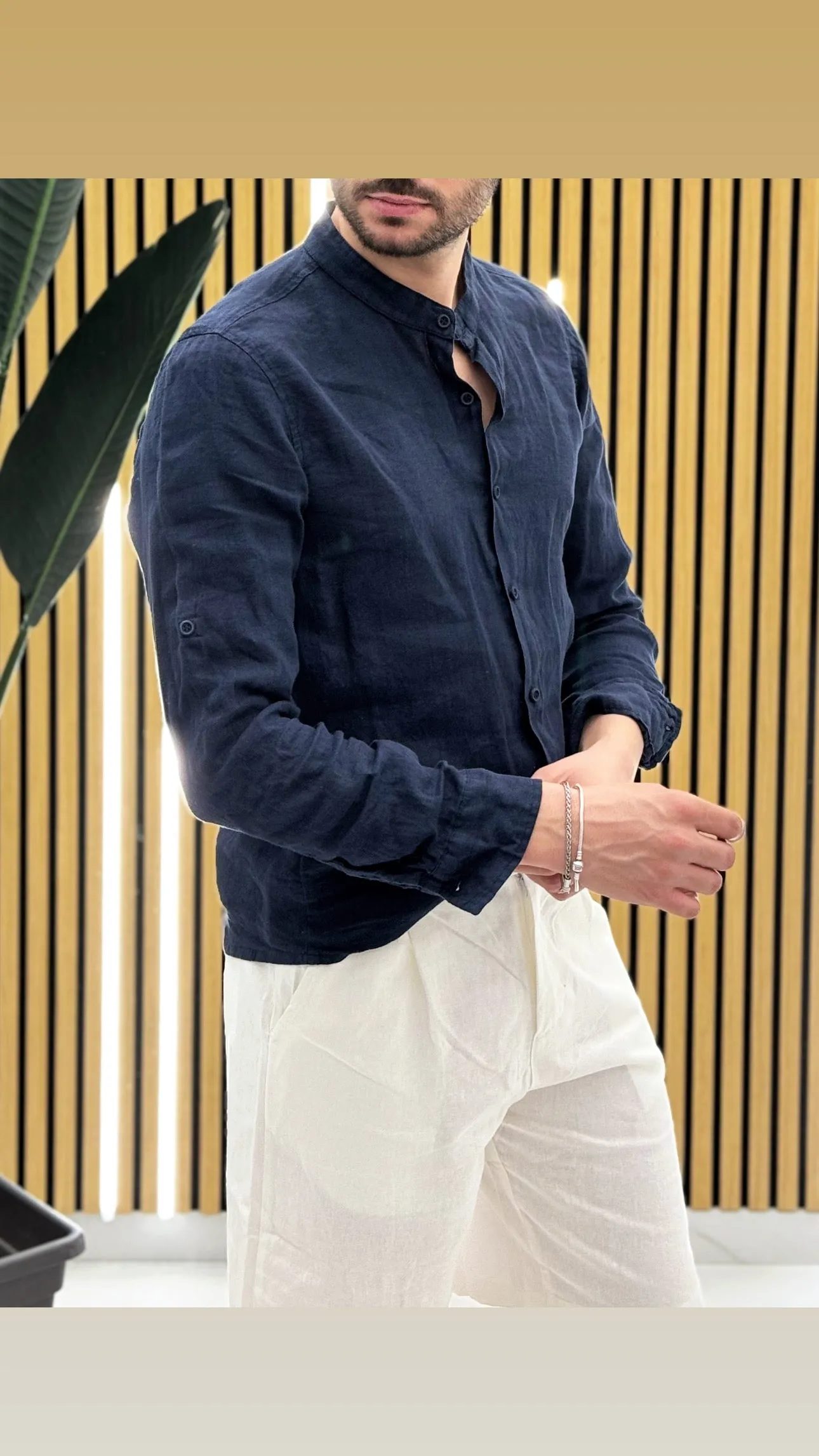 Camicia Lino Collo Coreano
