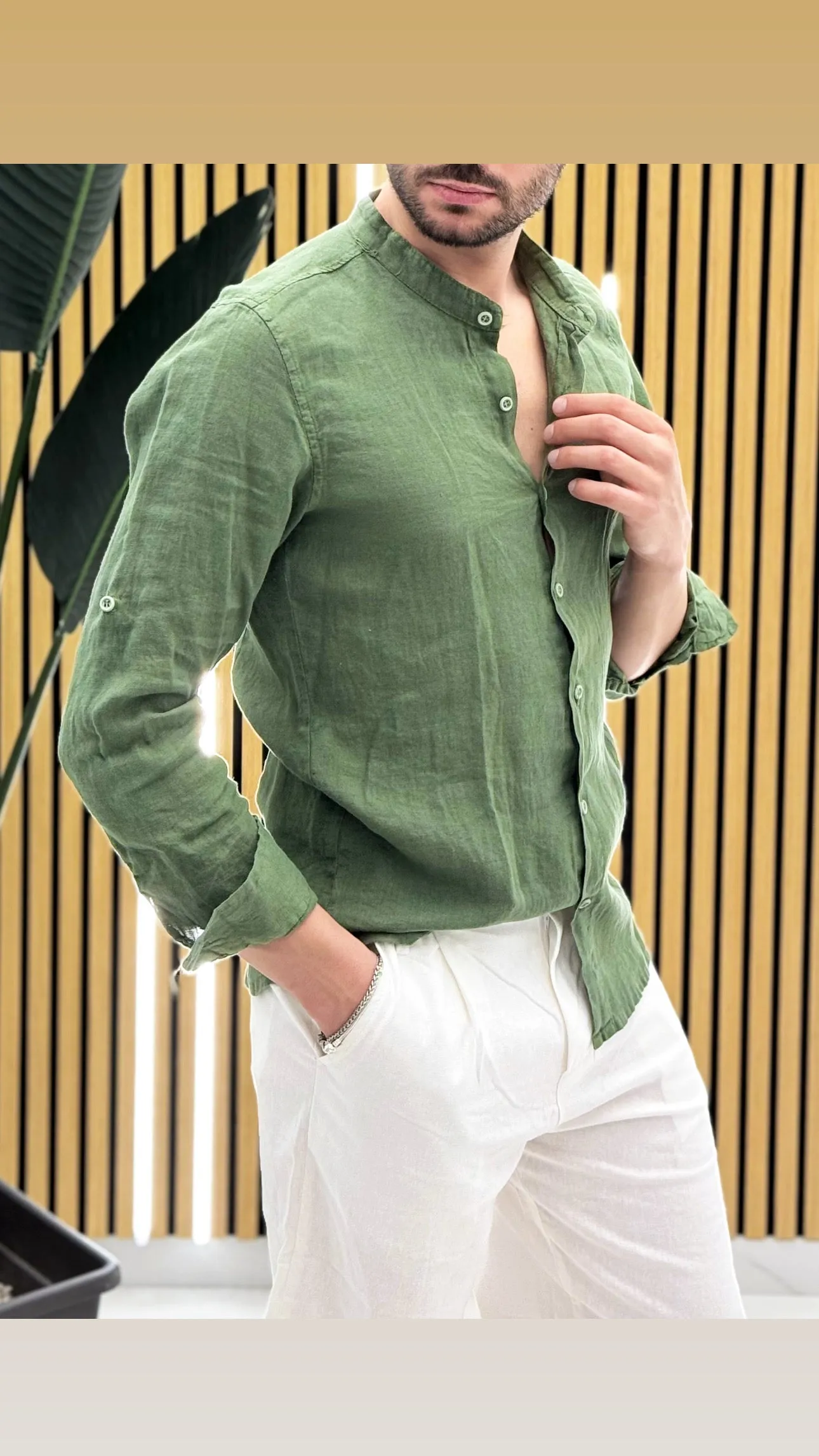 Camicia Lino Collo Coreano