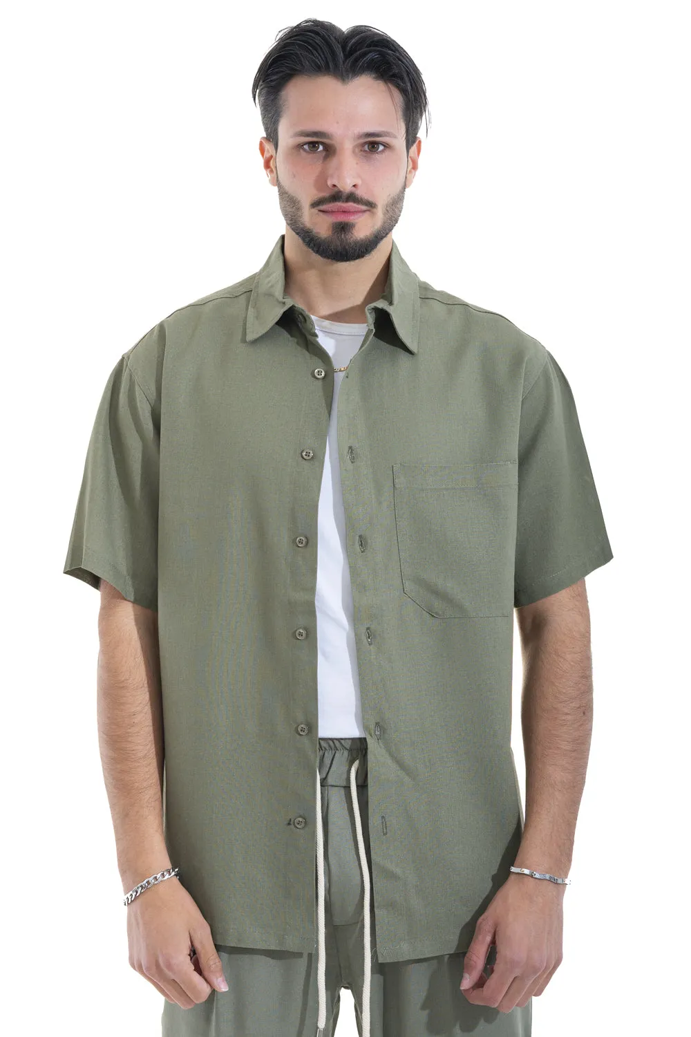 Camicia Mezze Maniche Collo Italiano Misto Lino Art. Cm95