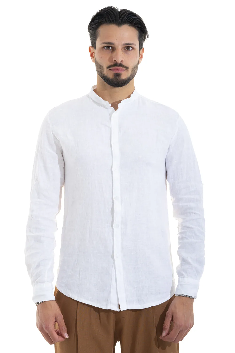 Camicia Uomo Lino Maniche Lunghe Tinta Unita Art. Cm87