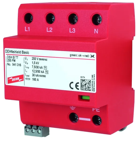Dehnshield Scaricatore Combinato per reti TT e TN-S, impiego in sistema di alimentazione principale (circuito 3+1) - DEHN 941316