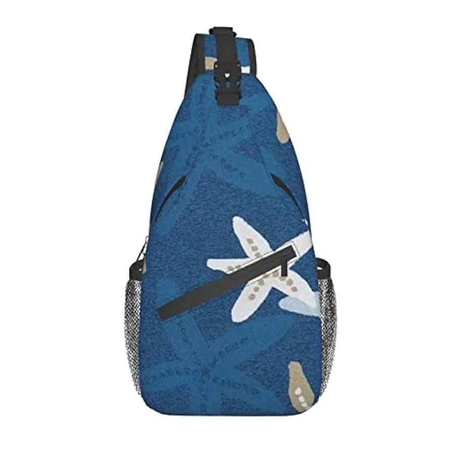 DJNGN Borsa a tracolla con stella marina sfondo blu, borsa a tracolla, zaino da trekking all’aperto per il fine settimana, adatt