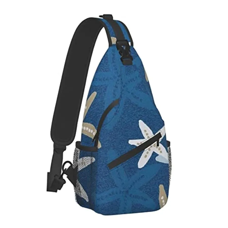 DJNGN Borsa a tracolla con stella marina sfondo blu, borsa a tracolla, zaino da trekking all’aperto per il fine settimana, adatt