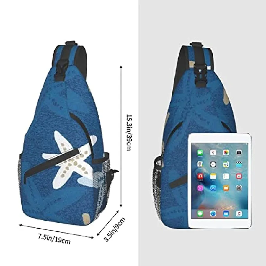 DJNGN Borsa a tracolla con stella marina sfondo blu, borsa a tracolla, zaino da trekking all’aperto per il fine settimana, adatt