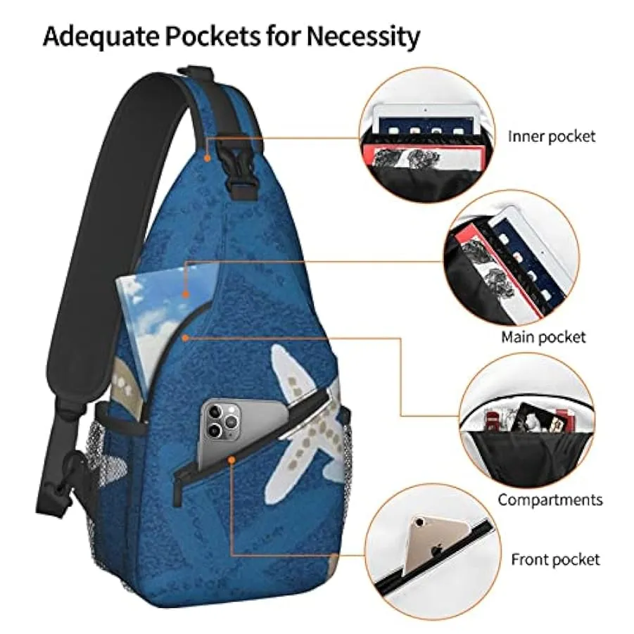 DJNGN Borsa a tracolla con stella marina sfondo blu, borsa a tracolla, zaino da trekking all’aperto per il fine settimana, adatt