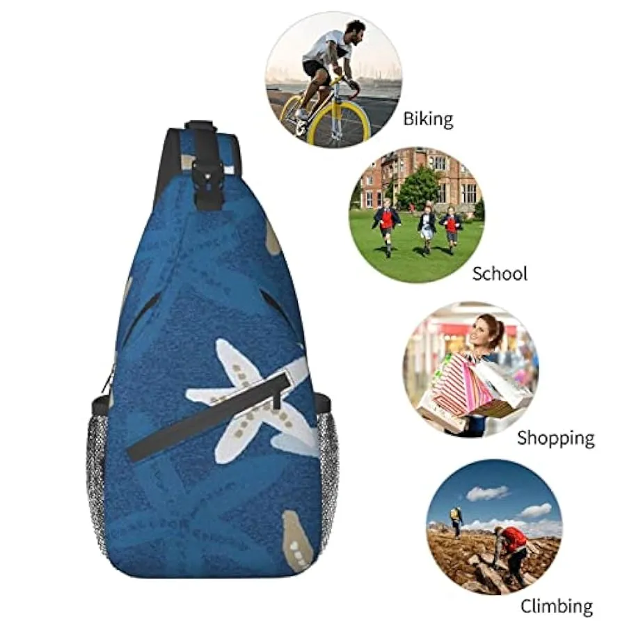 DJNGN Borsa a tracolla con stella marina sfondo blu, borsa a tracolla, zaino da trekking all’aperto per il fine settimana, adatt