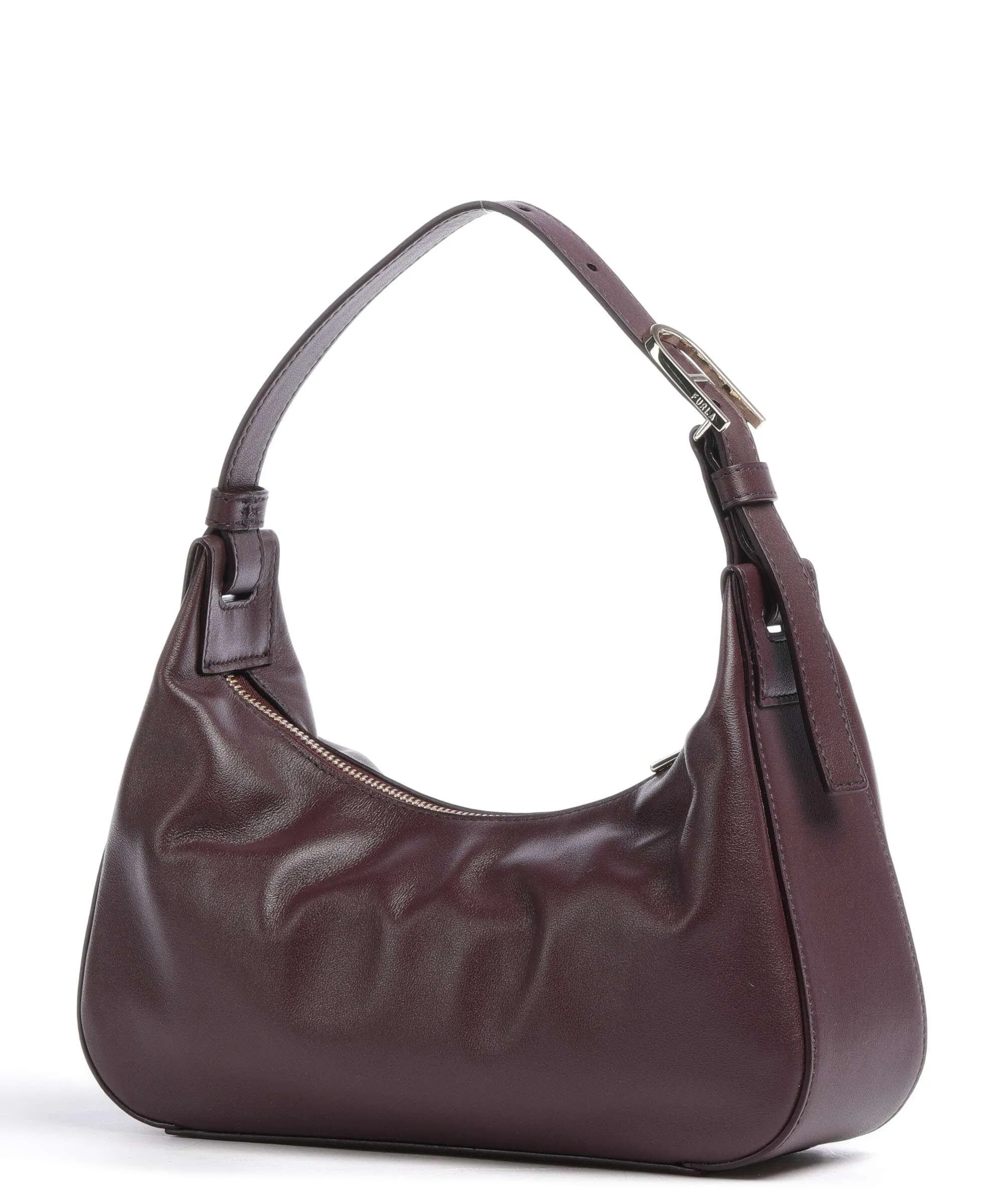  Furla Flow S Borsa a spalla pelle a grana fine rosso bordò  