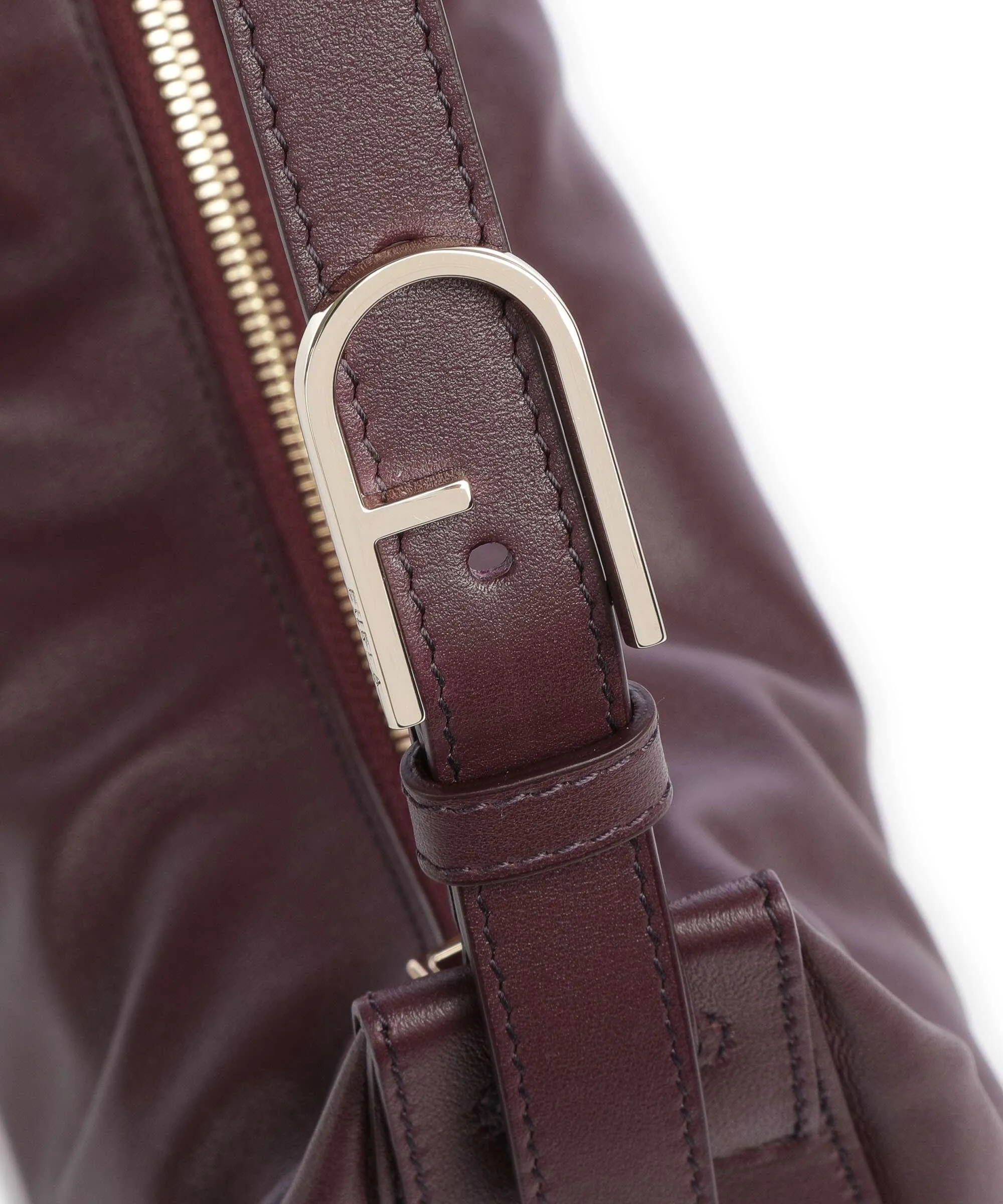  Furla Flow S Borsa a spalla pelle a grana fine rosso bordò  