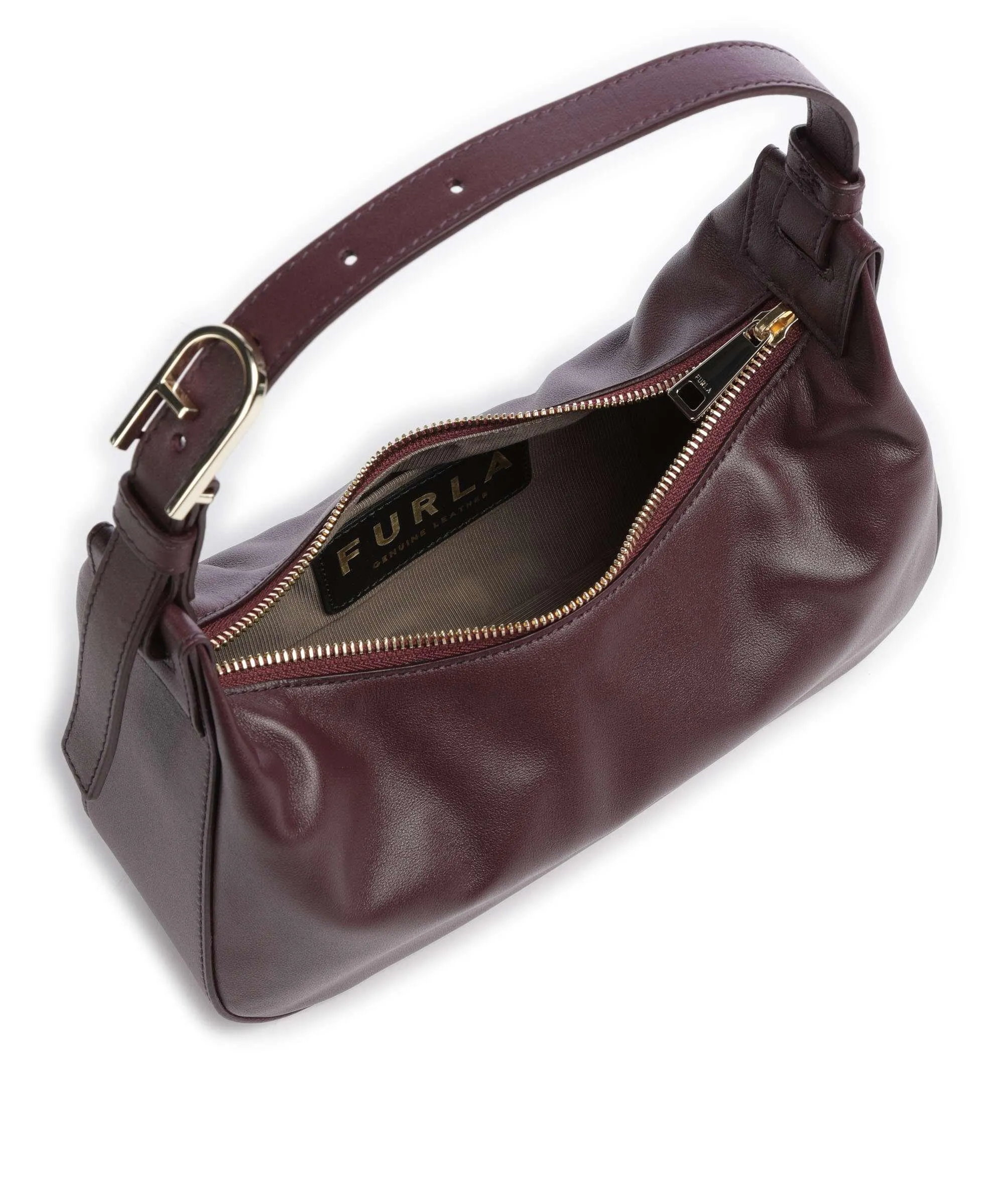 Furla Flow S Borsa a spalla pelle a grana fine rosso bordò  