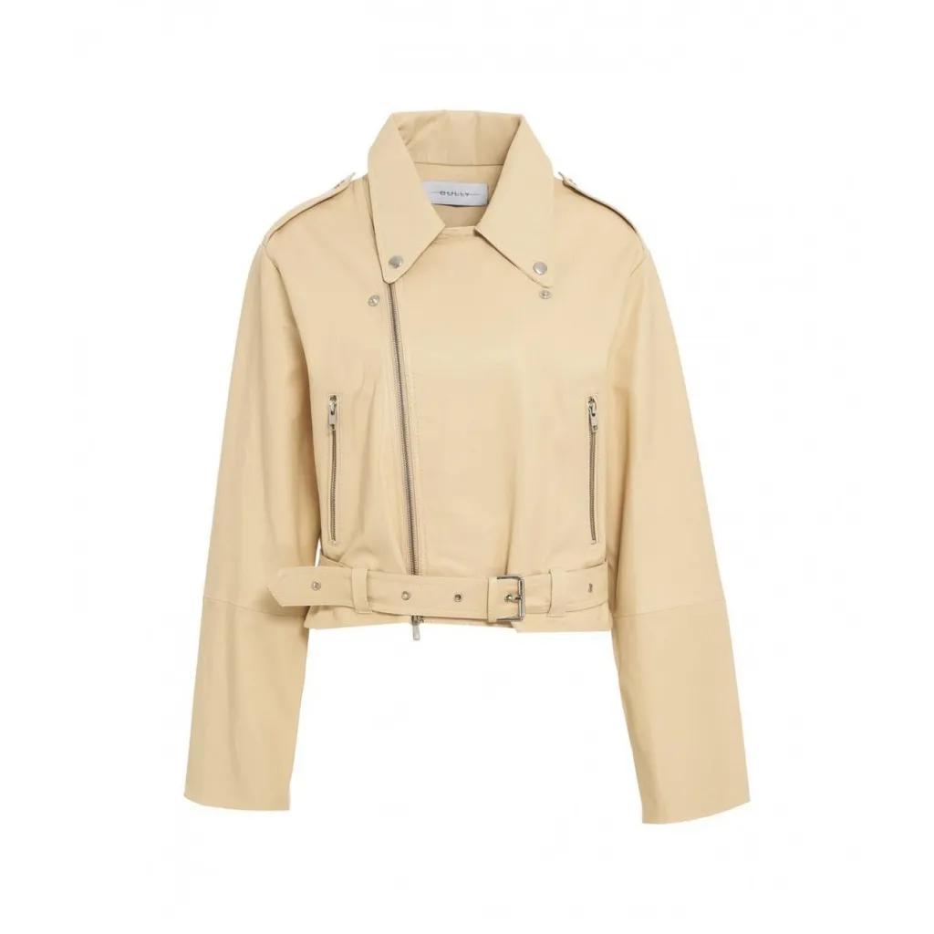 Giacca biker in pelle beige