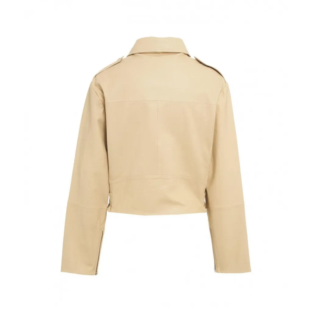 Giacca biker in pelle beige