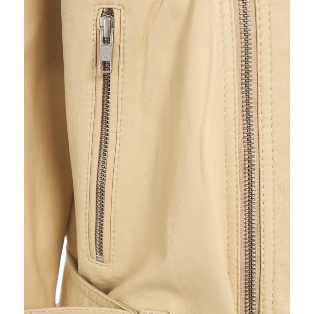 Giacca biker in pelle beige