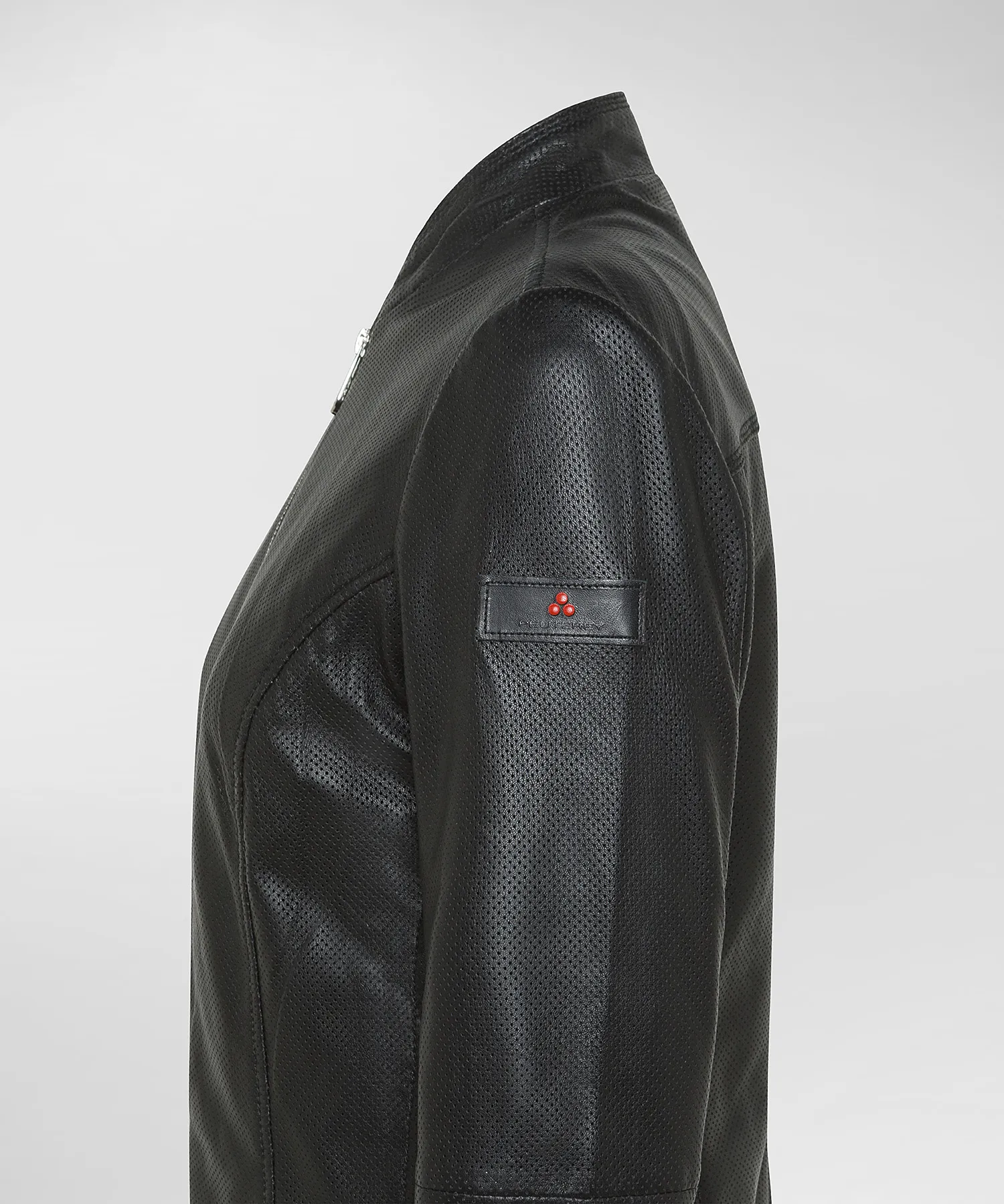 Giacca biker lucida in pelle traforata