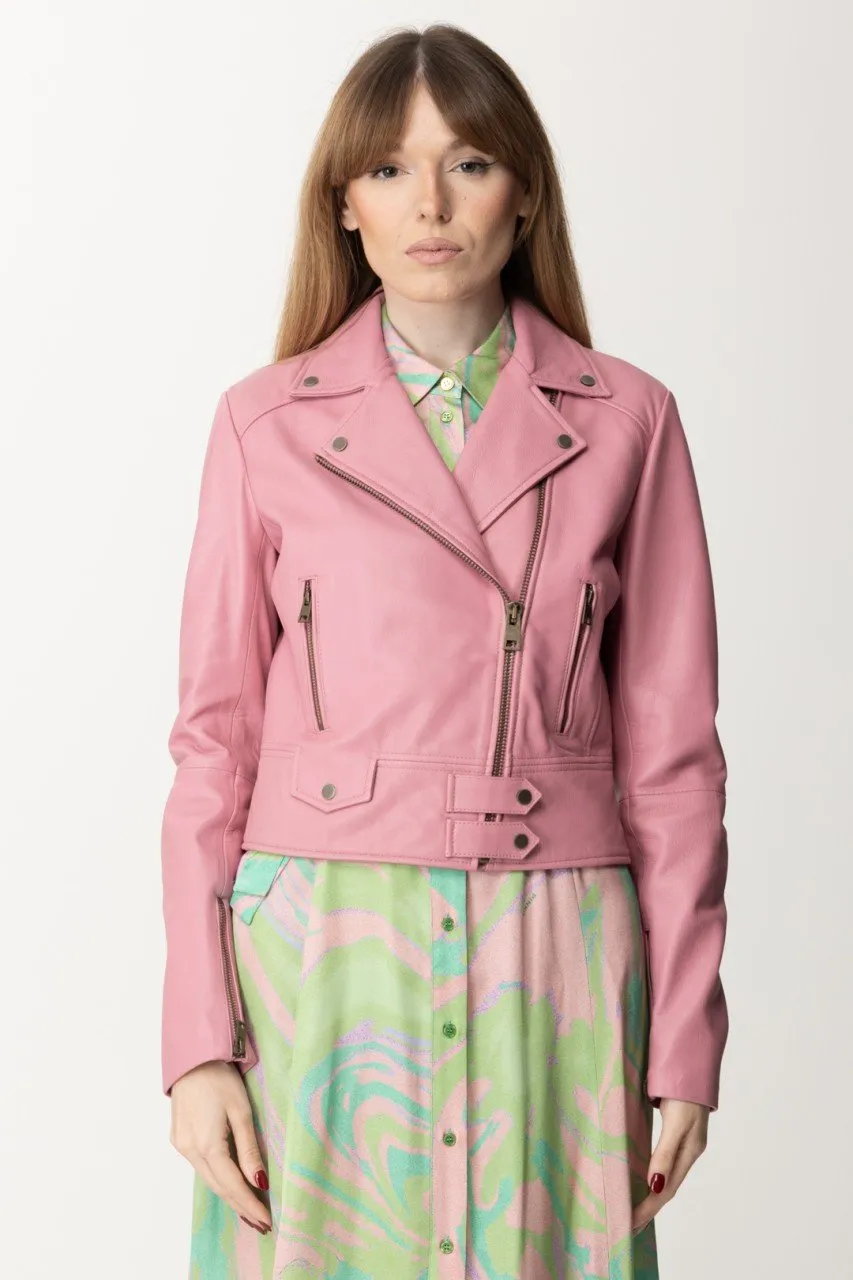 Giacca corta biker con alamari ROSA ANTICO
