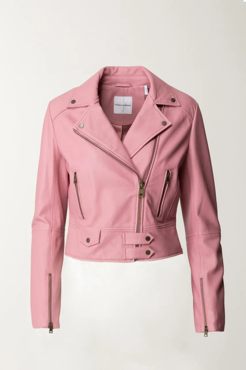 Giacca corta biker con alamari ROSA ANTICO