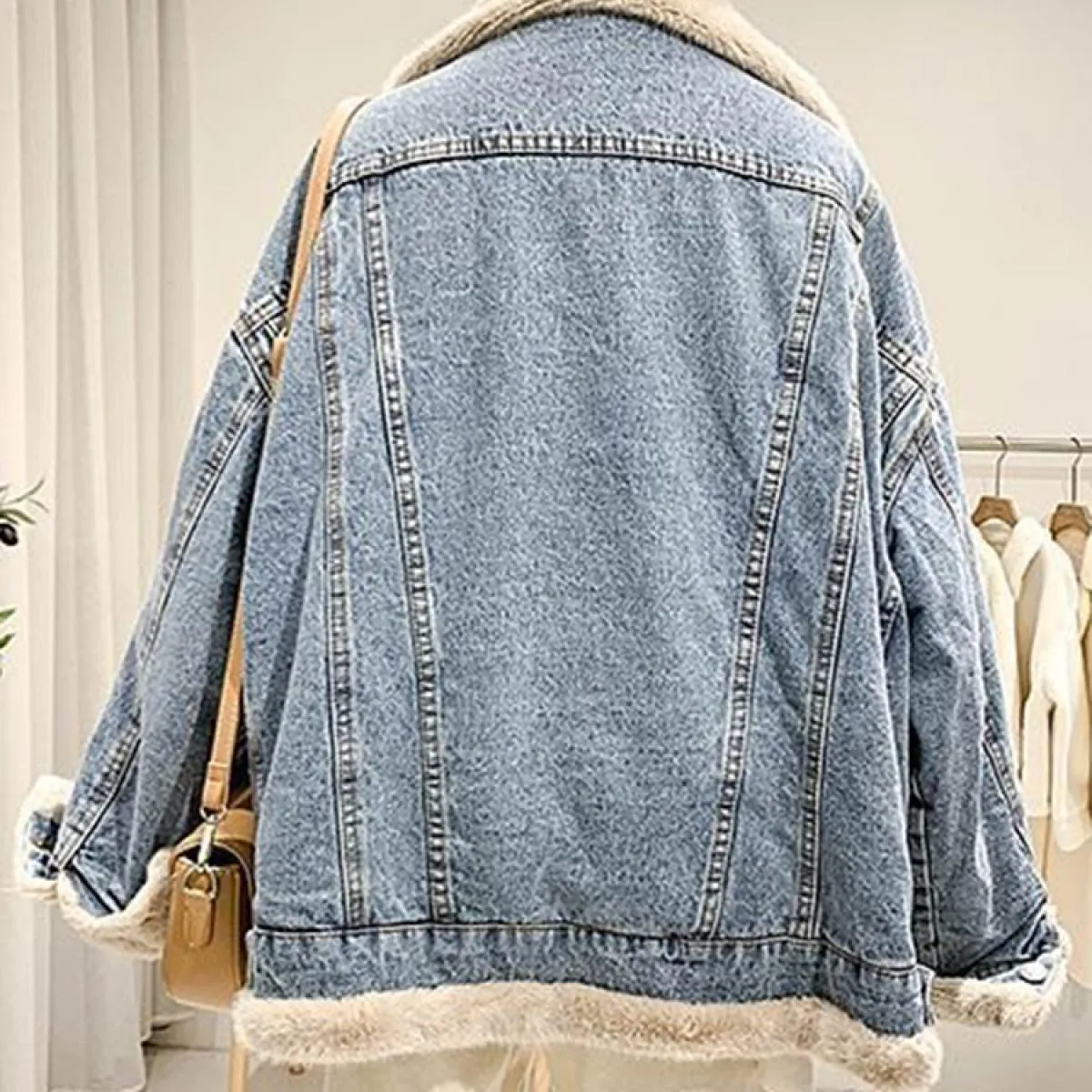 Giacca di jeans in pelliccia Giacca di jeans da donna Maniche in pelliccia Collo di pelliccia Giacche di jeans spesse