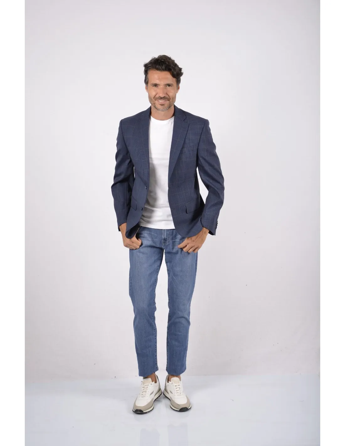 Giacca in lana microquadro blu principe galles