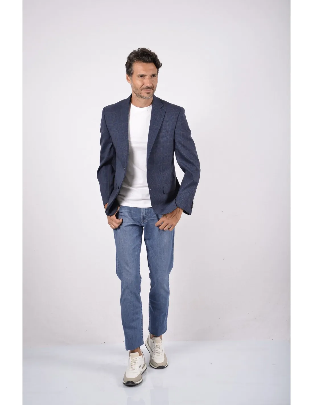 Giacca in lana microquadro blu principe galles