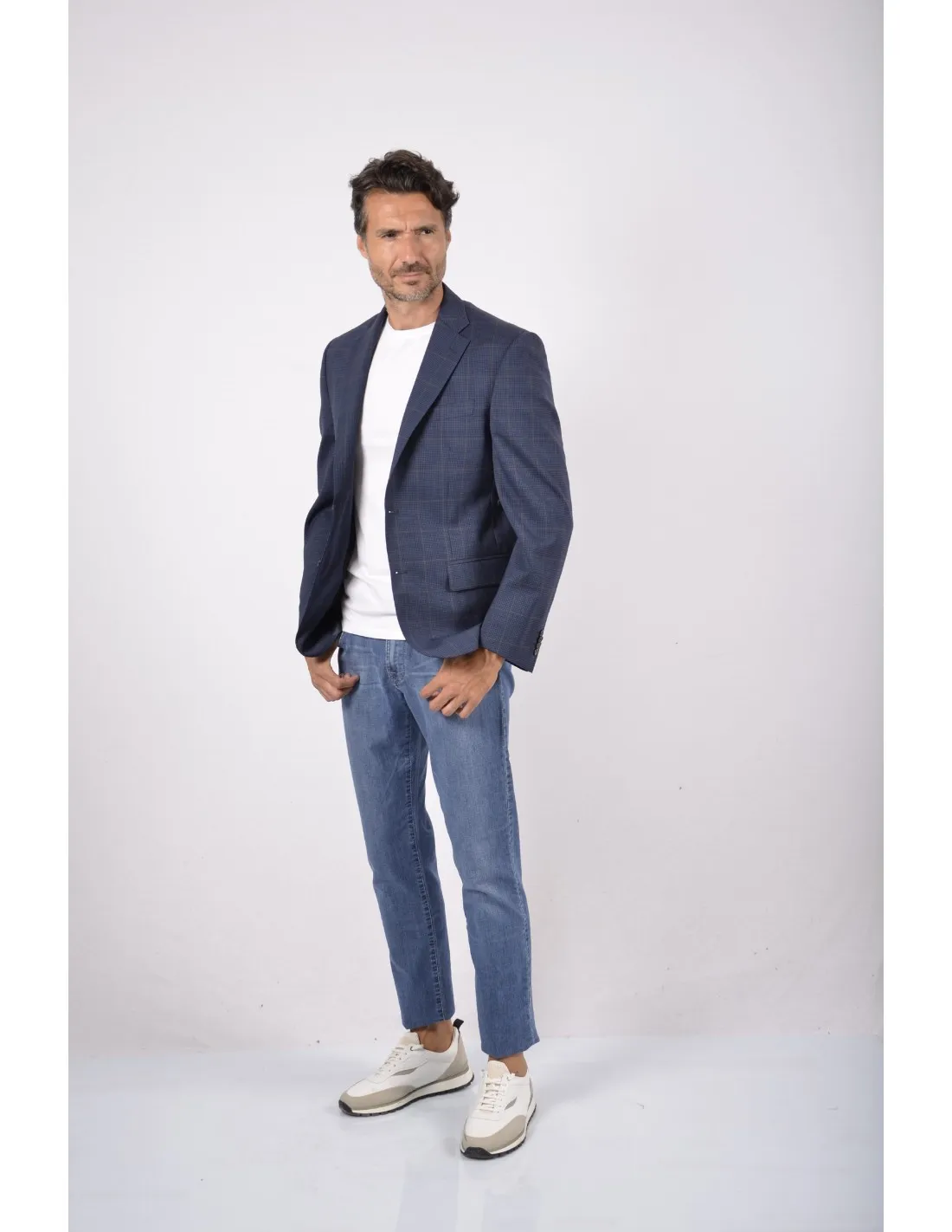 Giacca in lana microquadro blu principe galles