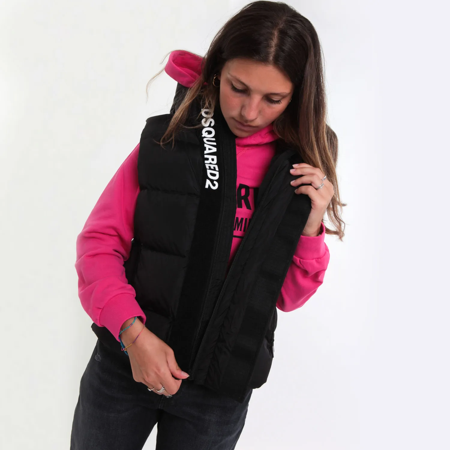 Gilet No-Gender Nero In Nylon Trapuntato