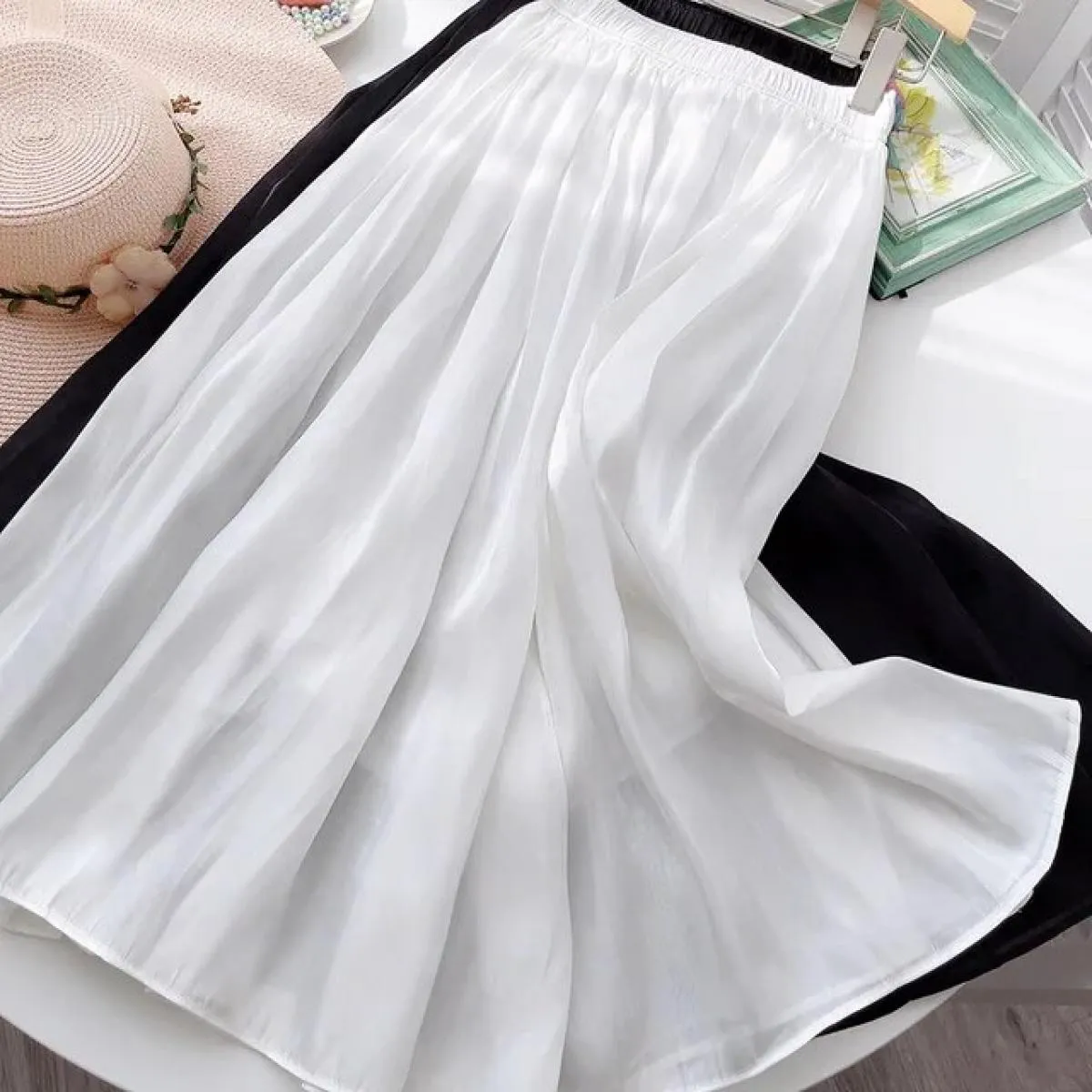 Gonna a pieghe morbida e sottile primavera estate per le donne Gonna midi lunga a vita alta Aline Gonna maxi Boho solida femmini