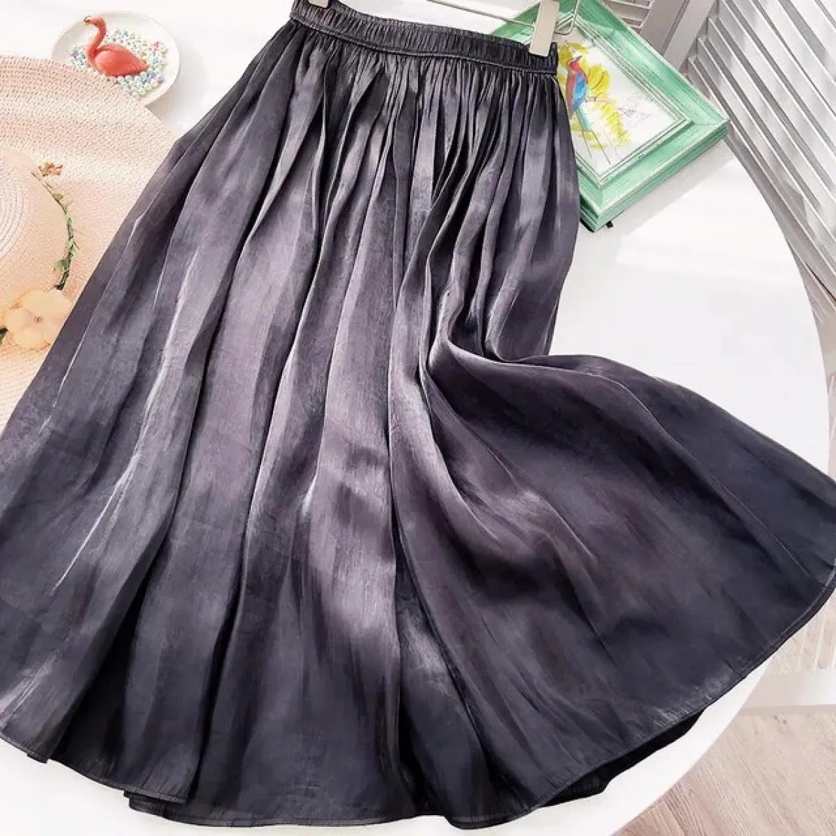 Gonna a pieghe morbida e sottile primavera estate per le donne Gonna midi lunga a vita alta Aline Gonna maxi Boho solida femmini