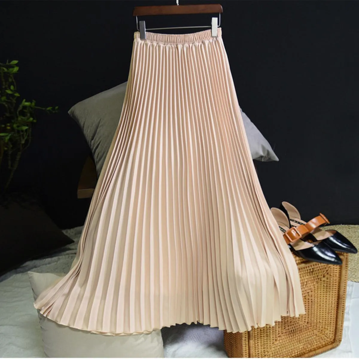 Gonna a pieghe vintage da donna di alta qualità Gonna a vita alta in chiffon bianco lungo A Line Gonne Faldas Autunno Sk947skirt