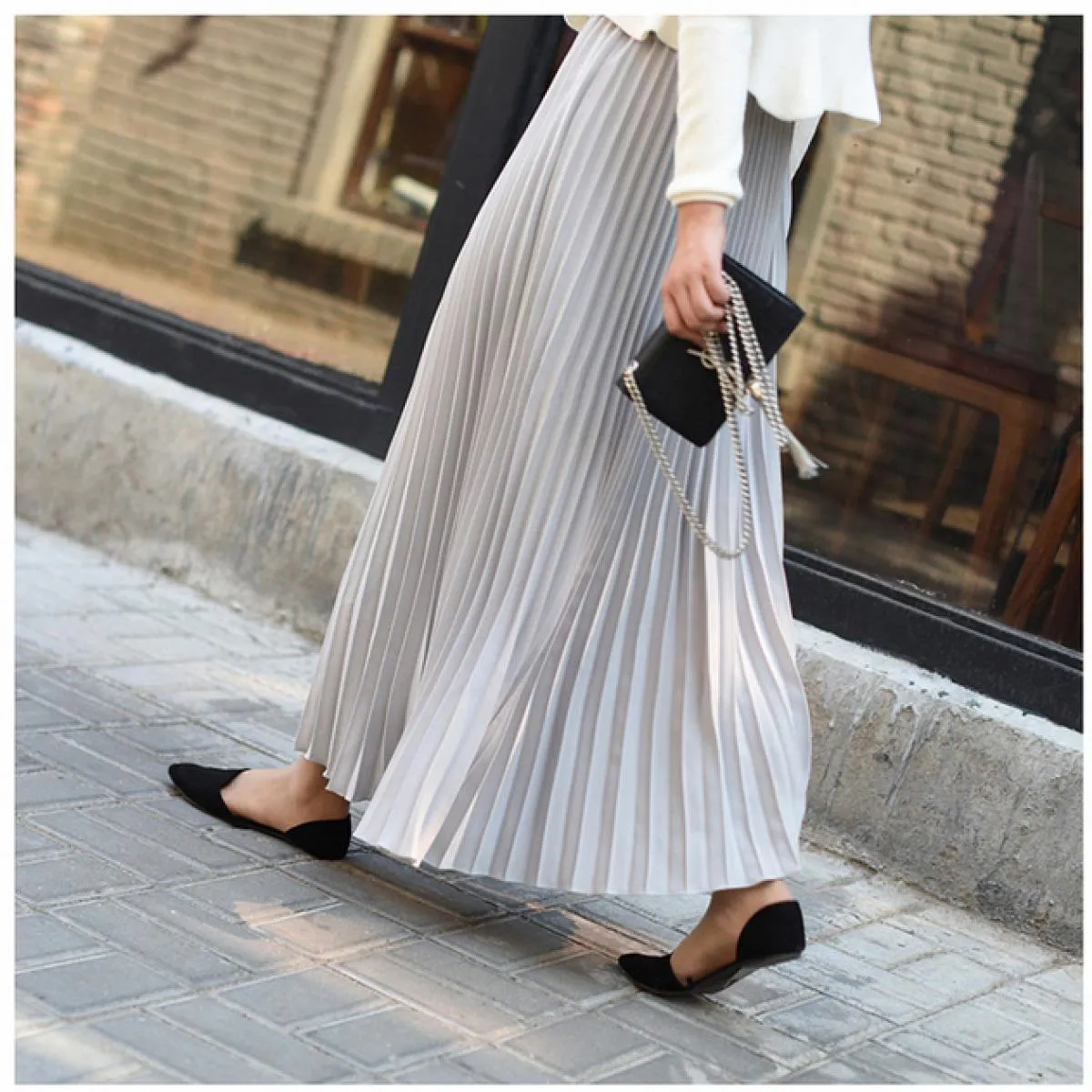 Gonna a pieghe vintage da donna di alta qualità Gonna a vita alta in chiffon bianco lungo A Line Gonne Faldas Autunno Sk947skirt