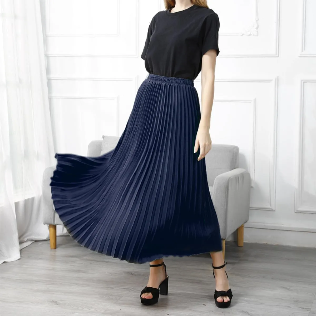 Gonna a pieghe vintage da donna di alta qualità Gonna a vita alta in chiffon bianco lungo A Line Gonne Faldas Autunno Sk947skirt