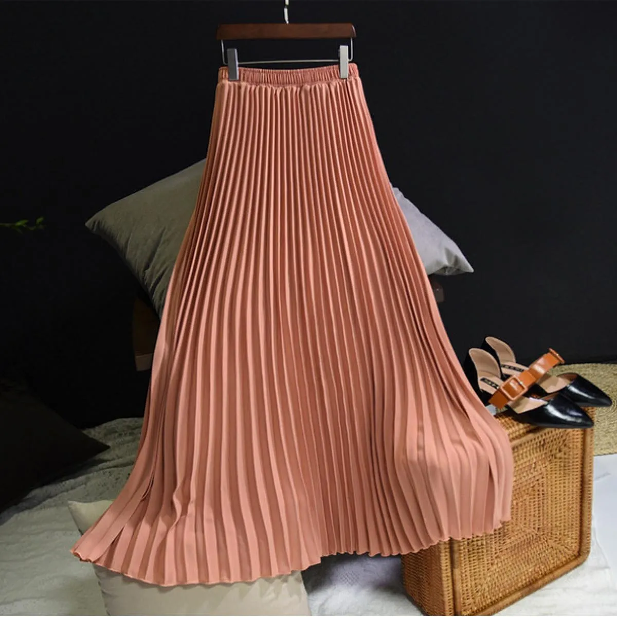 Gonna a pieghe vintage da donna di alta qualità Gonna a vita alta in chiffon bianco lungo A Line Gonne Faldas Autunno Sk947skirt