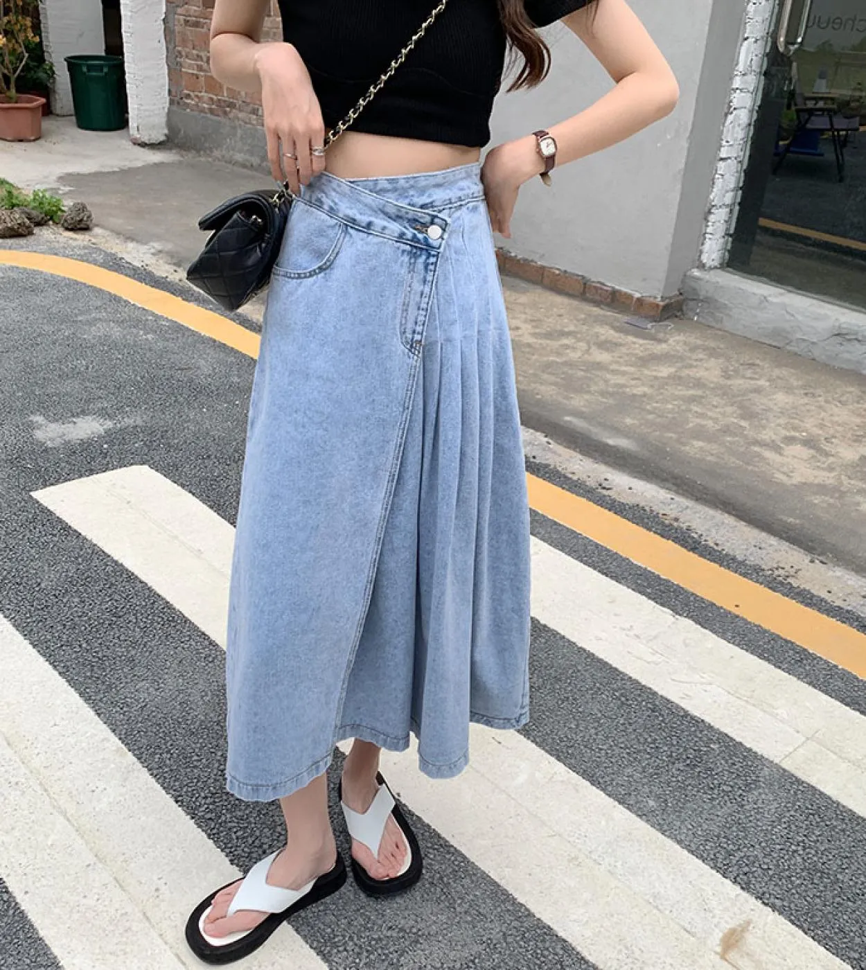 Gonna di jeans blu Donna Gonna di jeans lunga irregolare stile 2023 Gonna a vita alta Una linea Gonne a pieghe lunghe per donna
