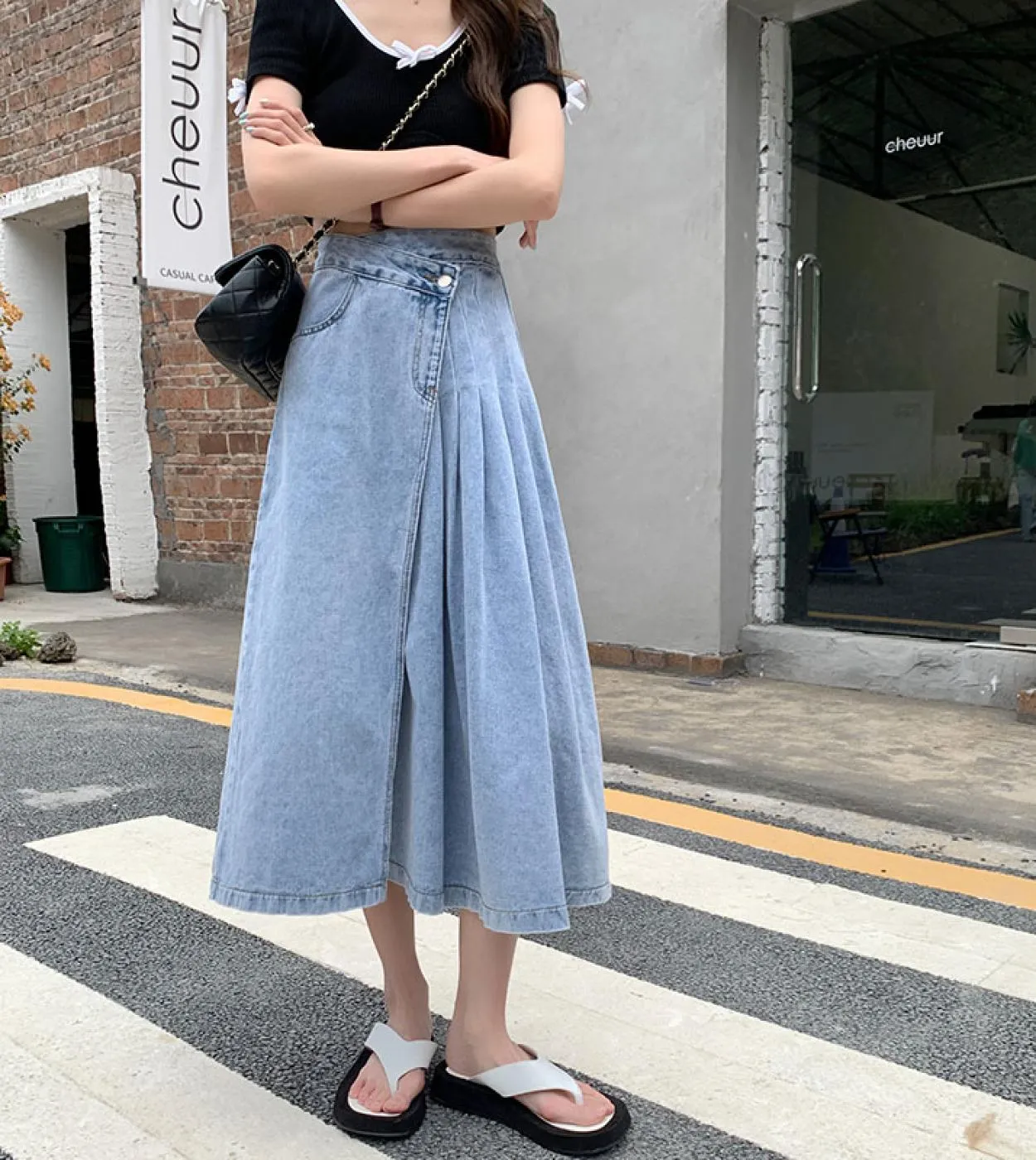 Gonna di jeans blu Donna Gonna di jeans lunga irregolare stile 2023 Gonna a vita alta Una linea Gonne a pieghe lunghe per donna