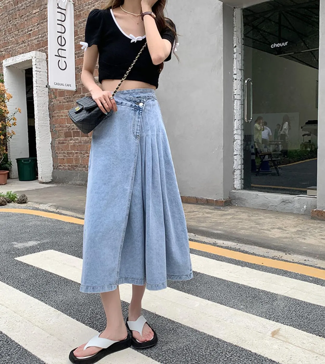 Gonna di jeans blu Donna Gonna di jeans lunga irregolare stile 2023 Gonna a vita alta Una linea Gonne a pieghe lunghe per donna