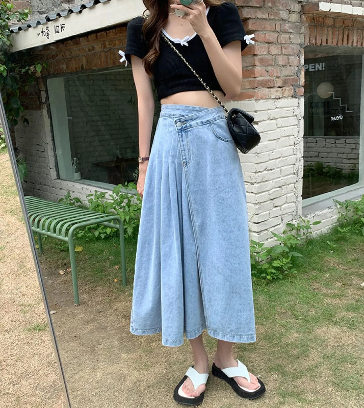 Gonna di jeans blu Donna Gonna di jeans lunga irregolare stile 2023 Gonna a vita alta Una linea Gonne a pieghe lunghe per donna