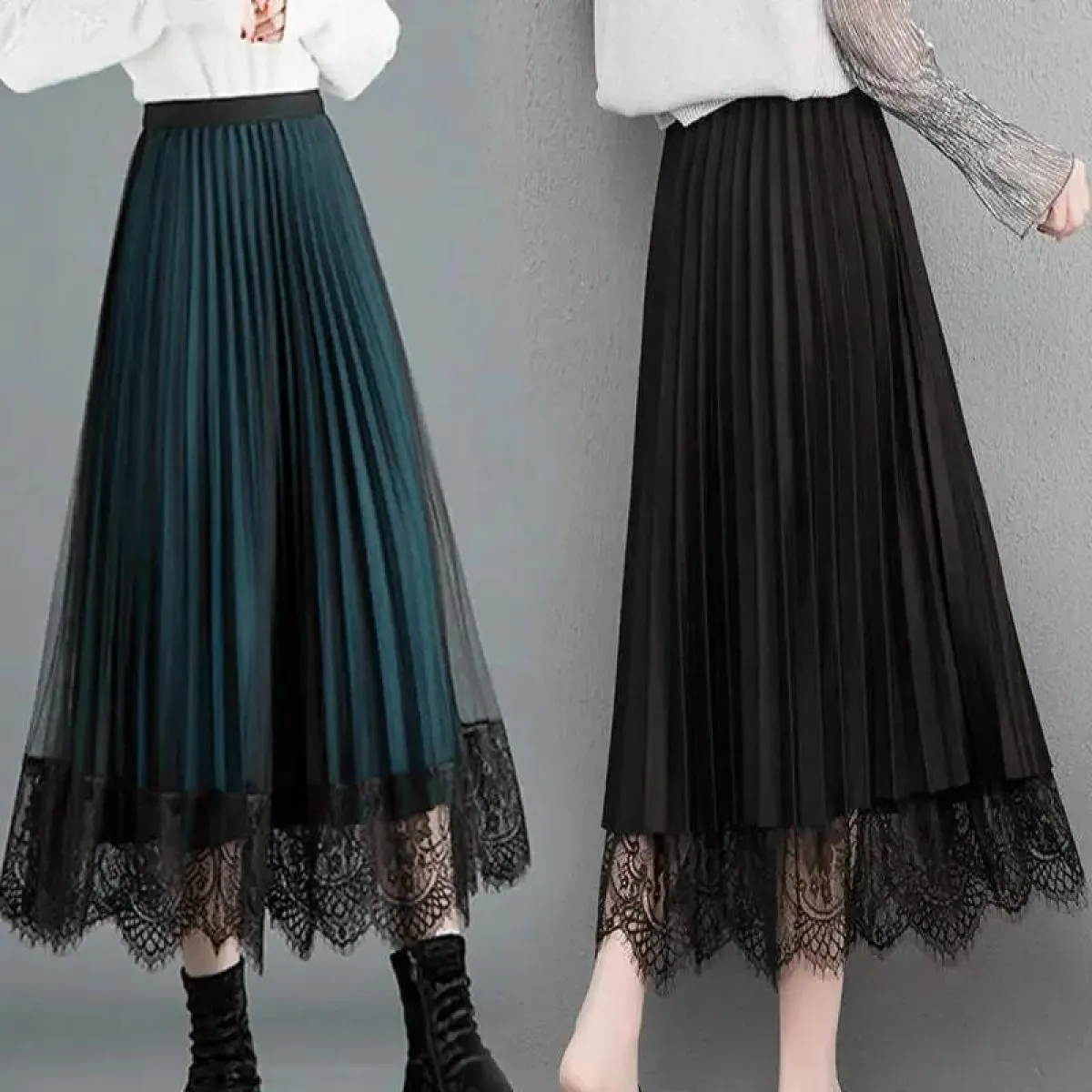 Gonna elegante in tulle da donna stile moda maglia A Line gonna a pieghe da donna estate chic a vita alta nera da sera per feste
