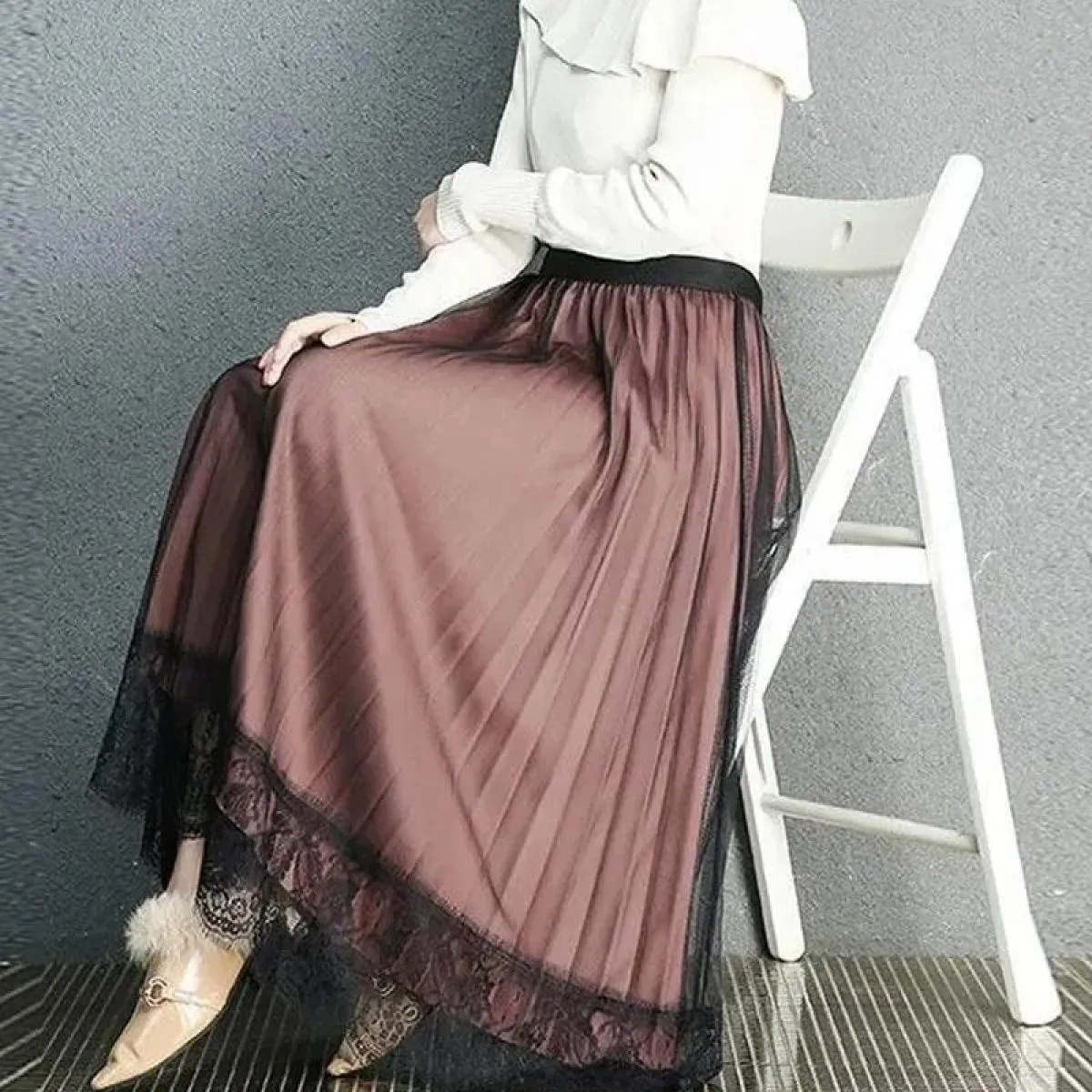 Gonna elegante in tulle da donna stile moda maglia A Line gonna a pieghe da donna estate chic a vita alta nera da sera per feste