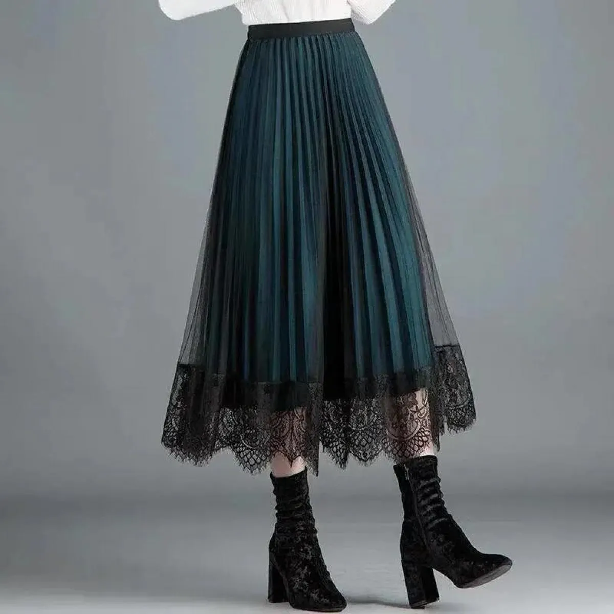 Gonna elegante in tulle da donna stile moda maglia A Line gonna a pieghe da donna estate chic a vita alta nera da sera per feste