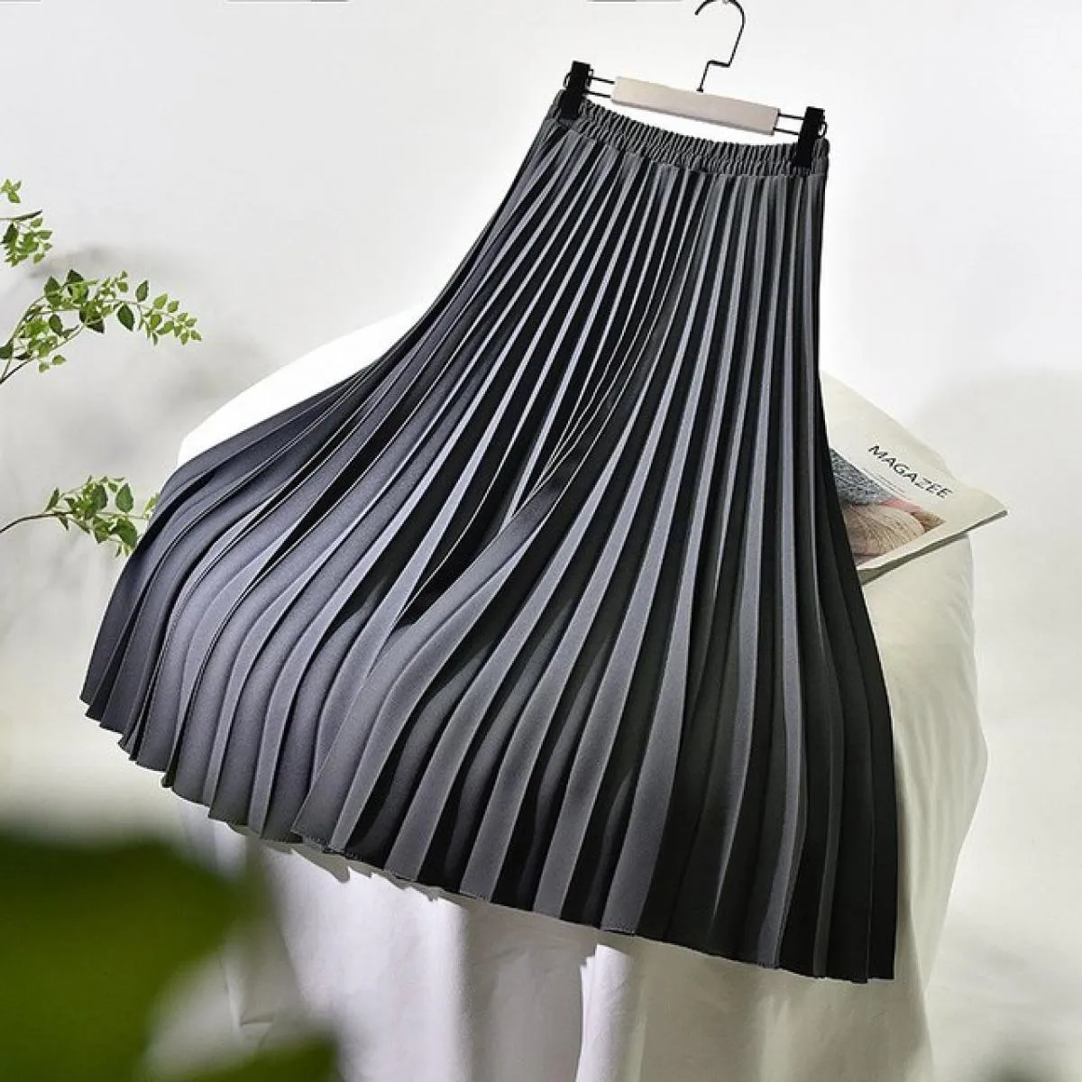 Gonna longuette a pieghe tinta unita elegante da donna Gonna longuette a vita alta ispessita calda da ufficio sottile Aline Gonn