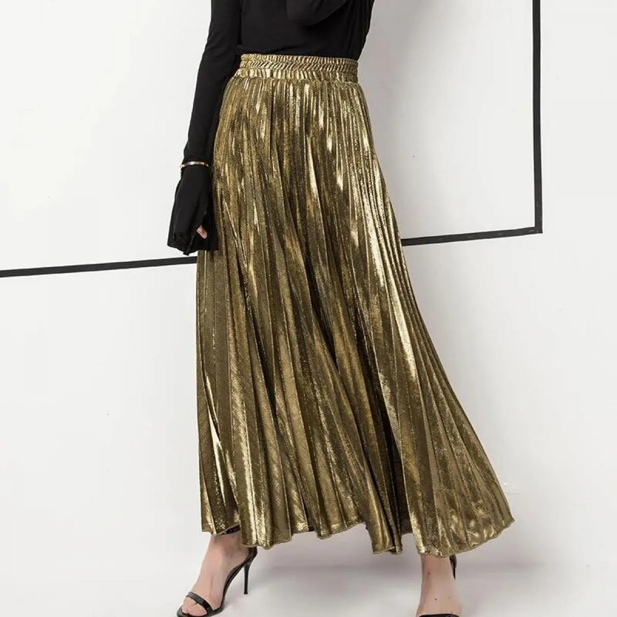 Gonna lunga plissettata Gonne midi plissettate color oro Gonna plissettata argento Gonne plissettate color oro