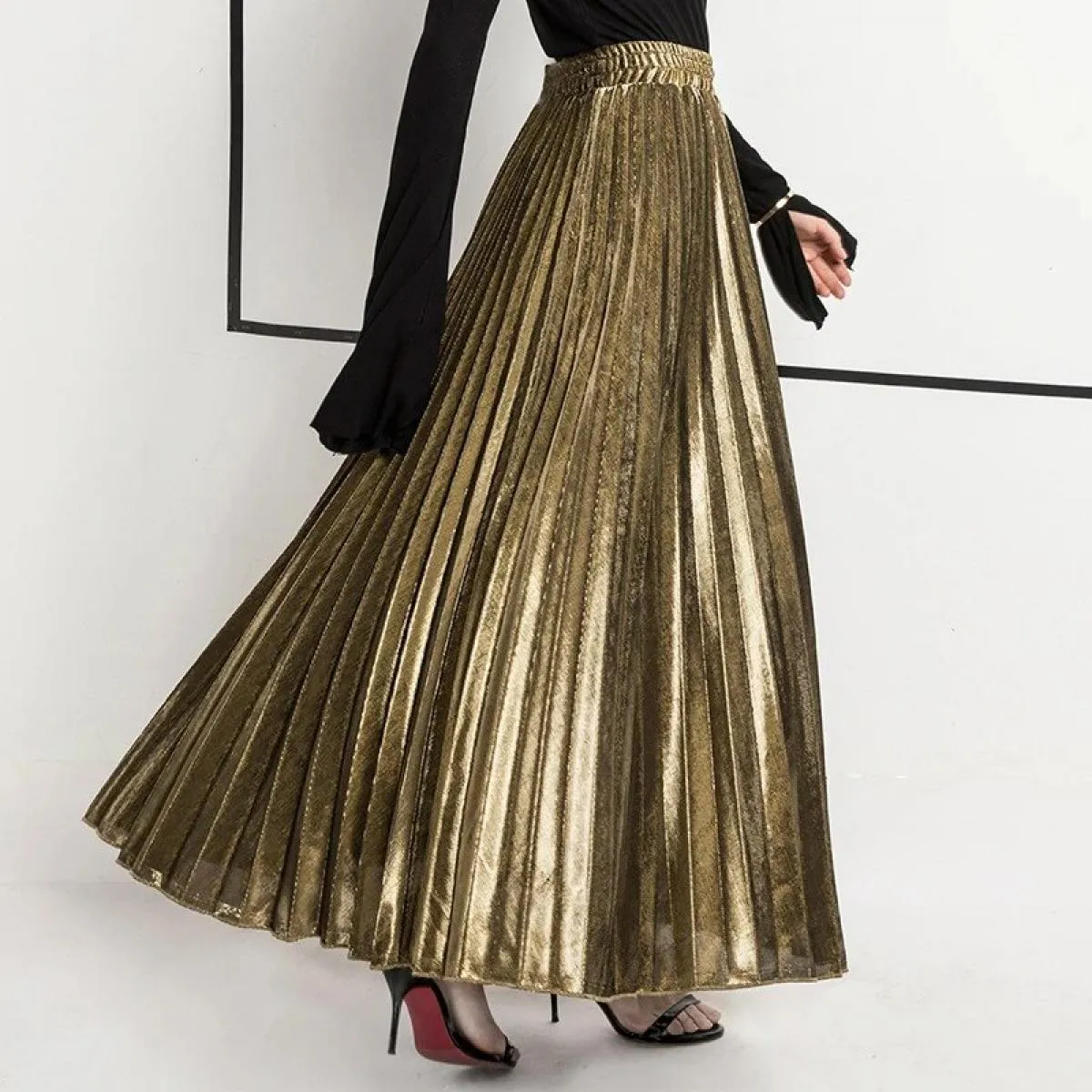 Gonna lunga plissettata Gonne midi plissettate color oro Gonna plissettata argento Gonne plissettate color oro