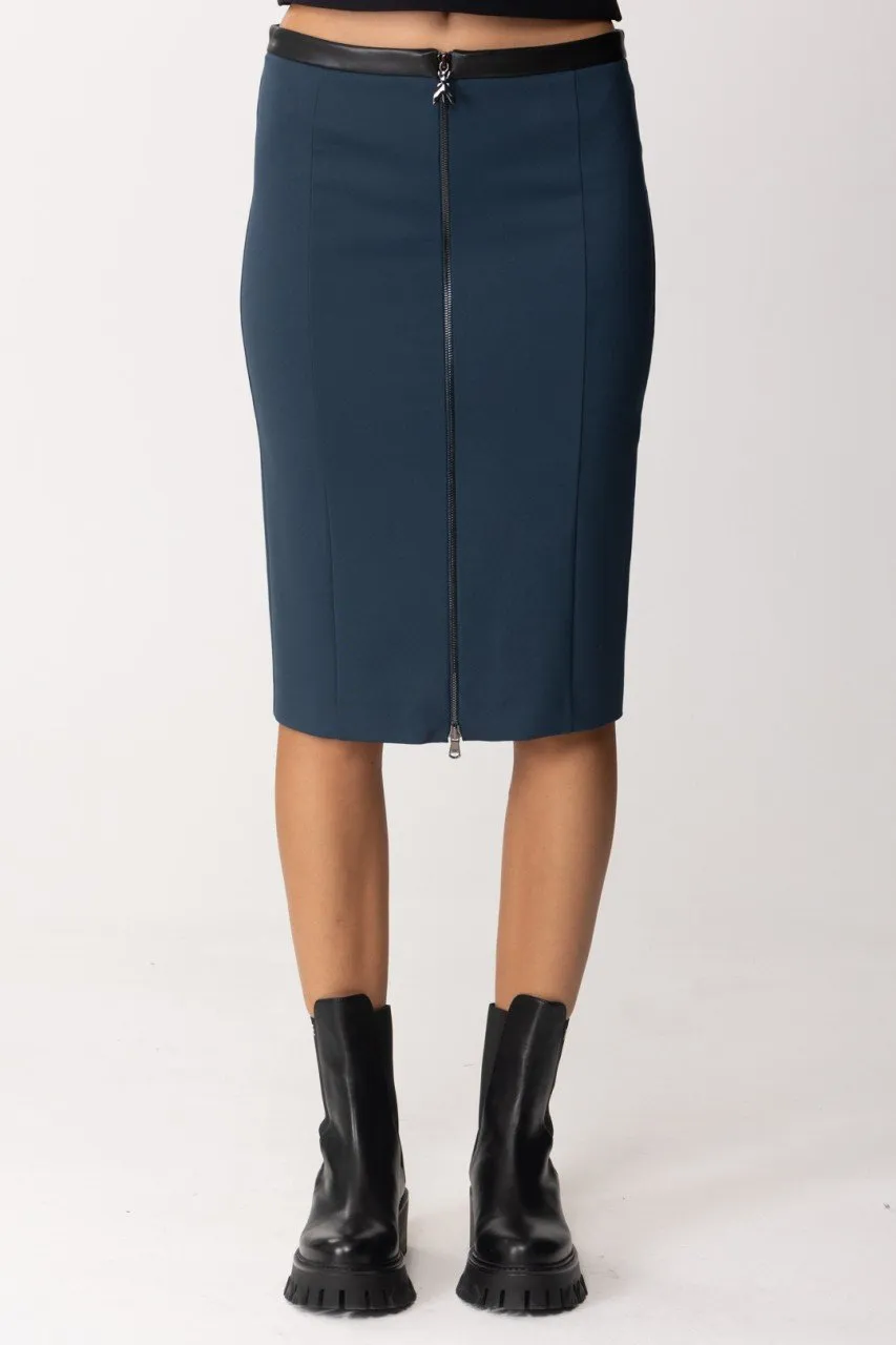 Gonna midi con inserto in pelle Petrol Blue