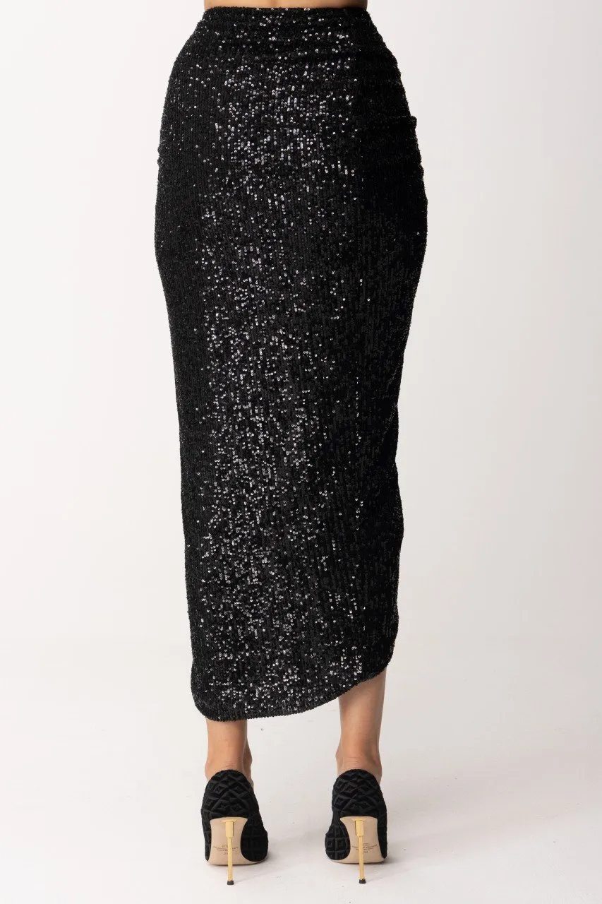 Gonna midi con nodo full paillettes Nero