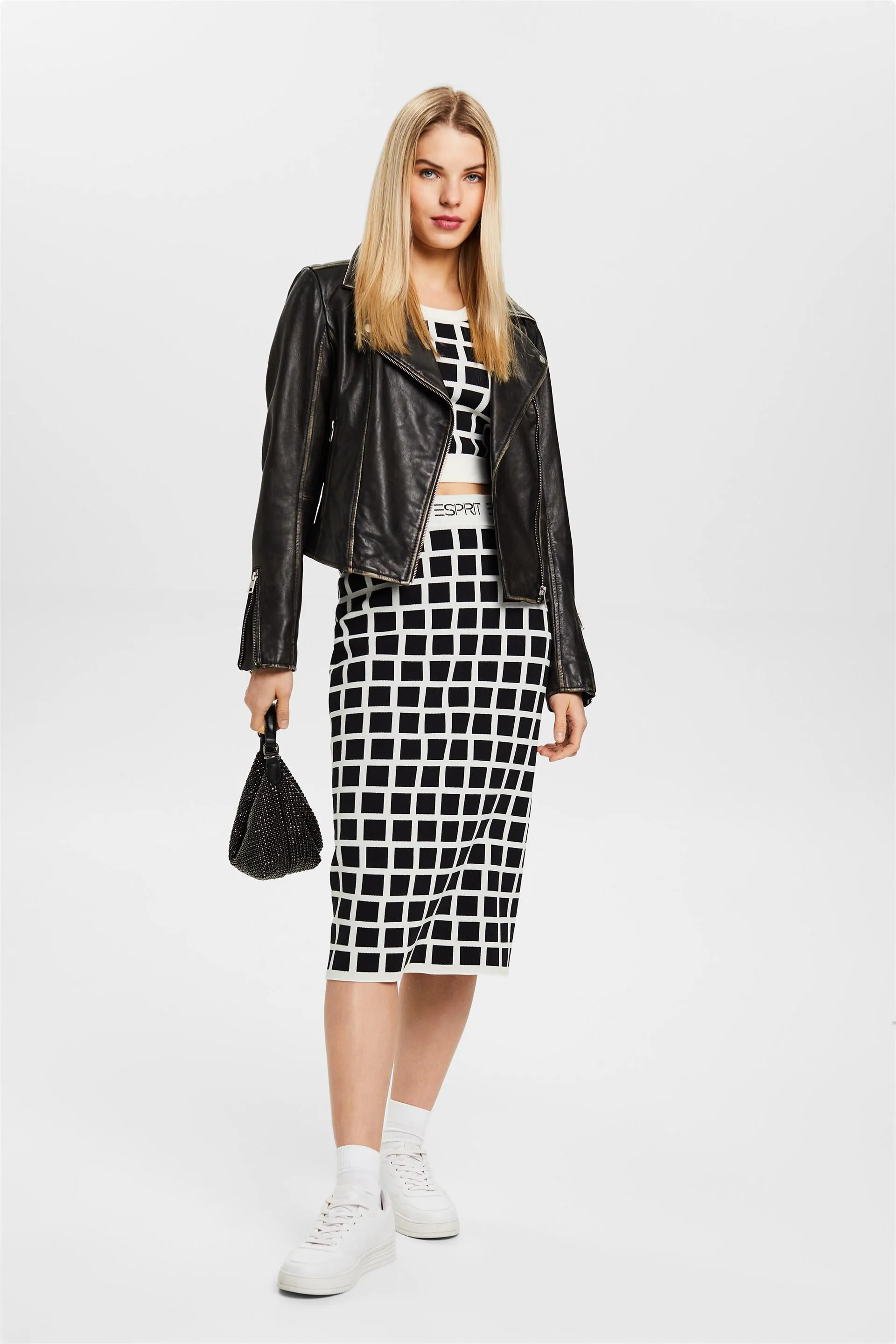Gonna midi in maglia jacquard con logo