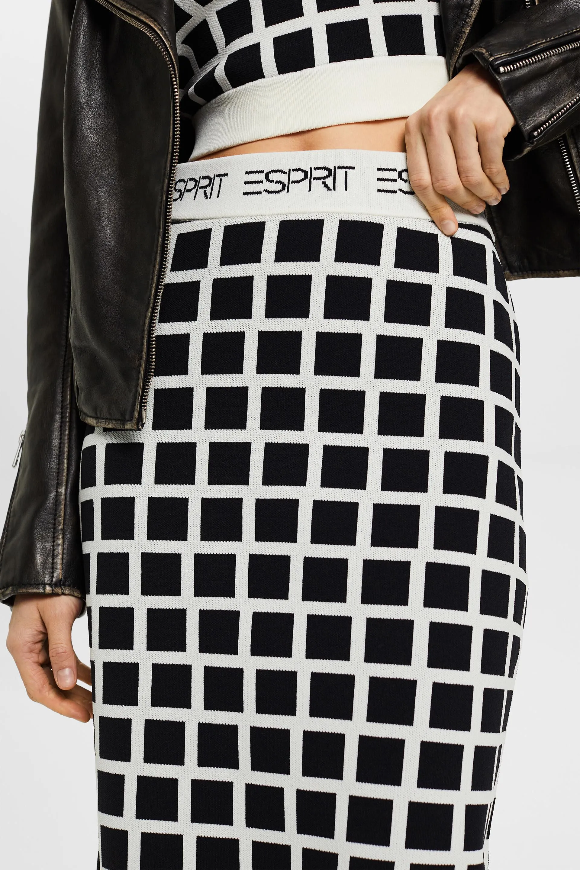 Gonna midi in maglia jacquard con logo