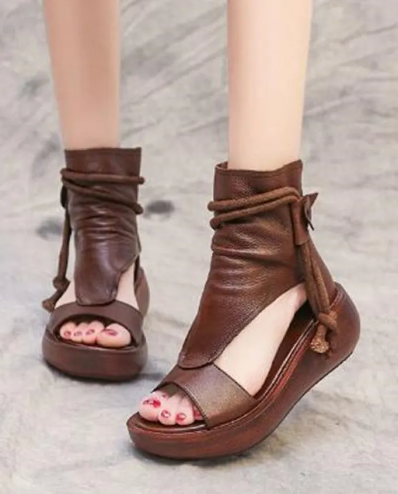 Hot 2022 Nuova Estate Donne Nere Sandali di Pelle Stivali Freschi Piattaforma Scarpe Zeppe Sandali Scarpe Da Donna Moda Outdoor