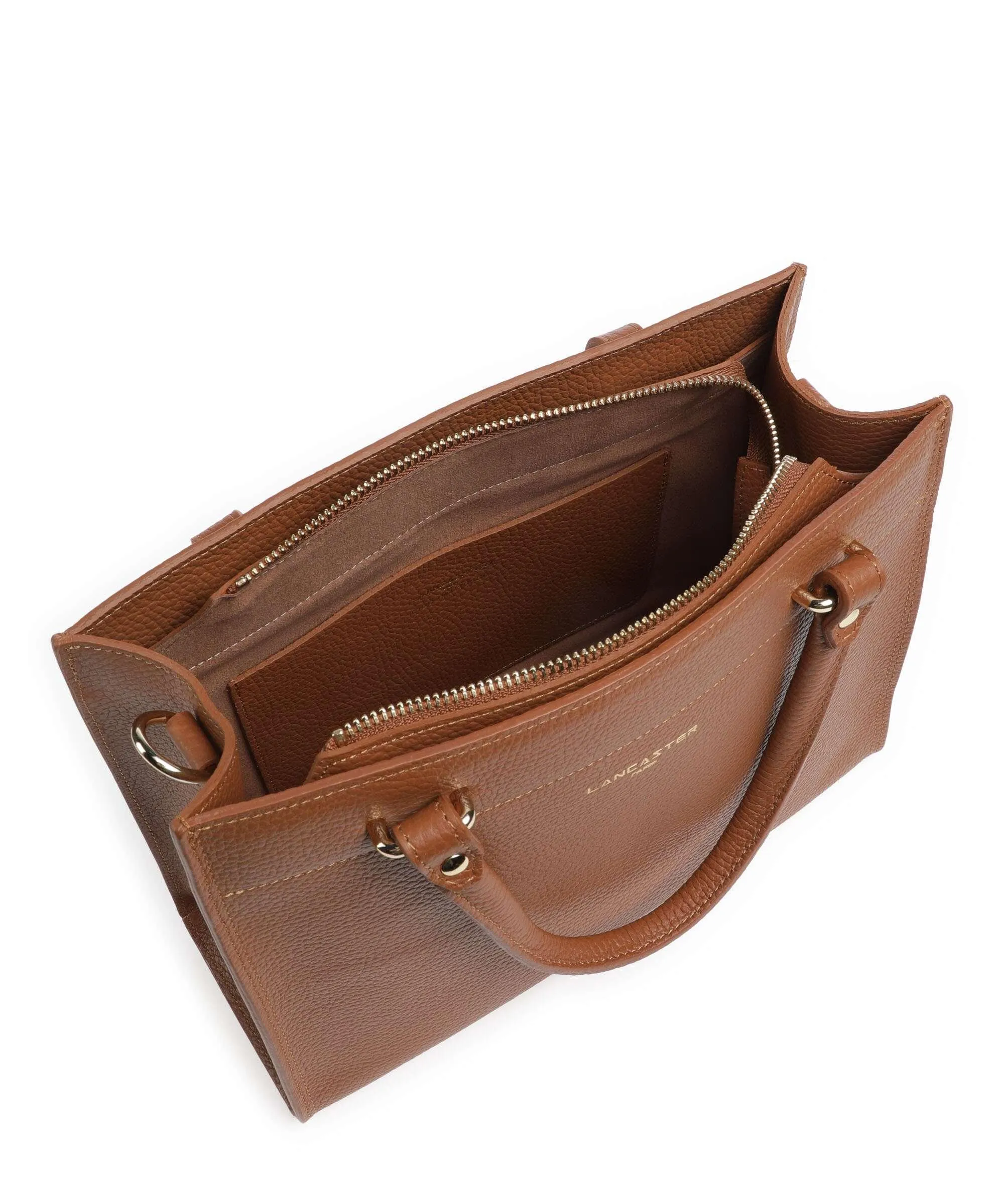  Lancaster Foulonne Double Borsa a mano pelle di vacchetta grana marrone  