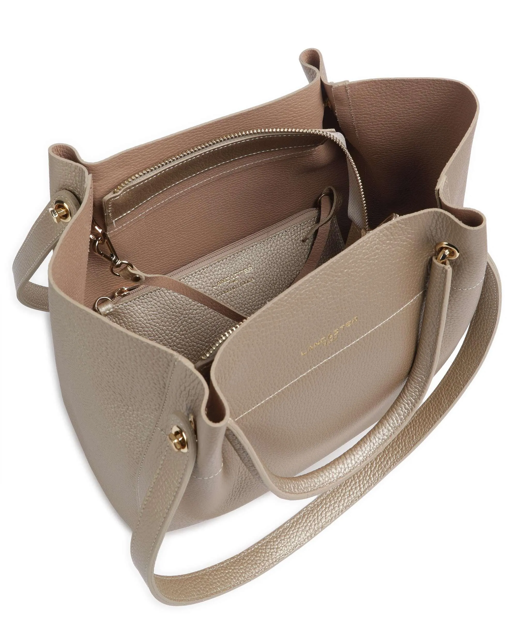  Lancaster Foulonne Double Borsa a mano pelle di vacchetta grana oro  